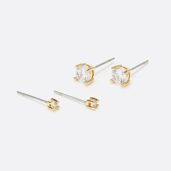 Load image into Gallery viewer, Set of fixed golden earrings with cubic zirconia in two formats
