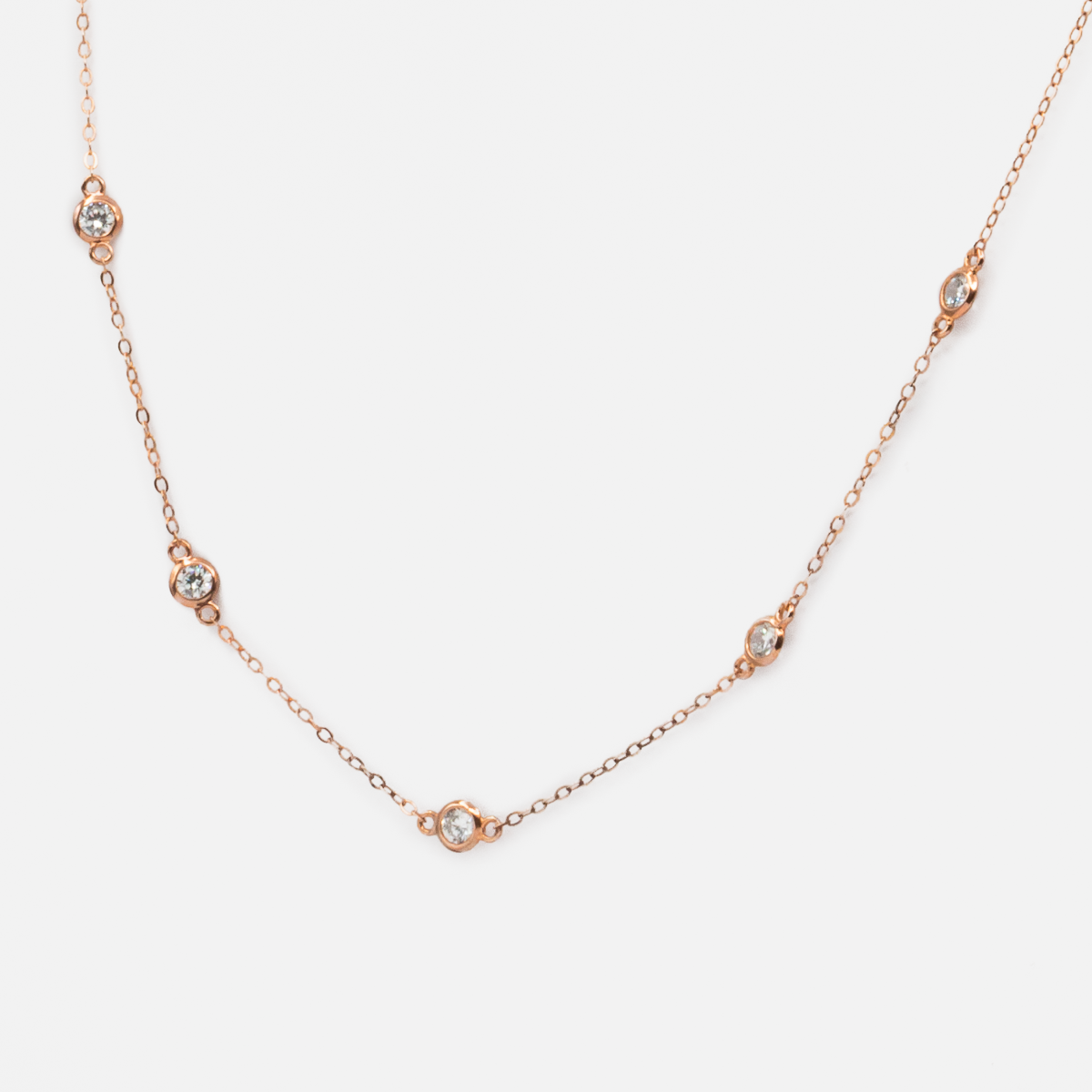 Long collier rose doré en argent sterling avec pierres