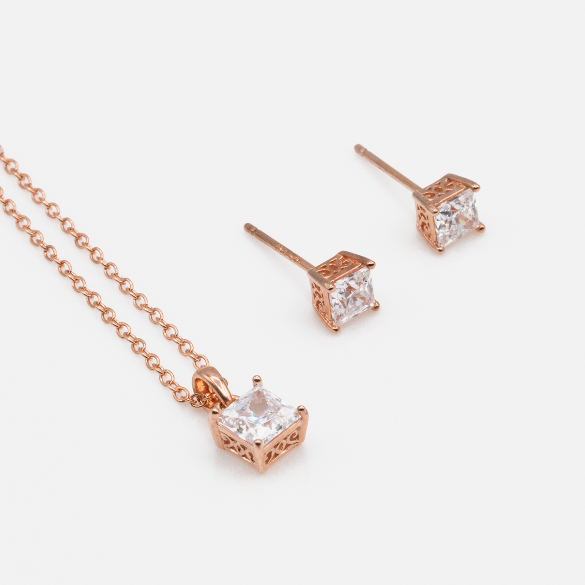 Princess cut diamond 2025 earrings and necklace set
