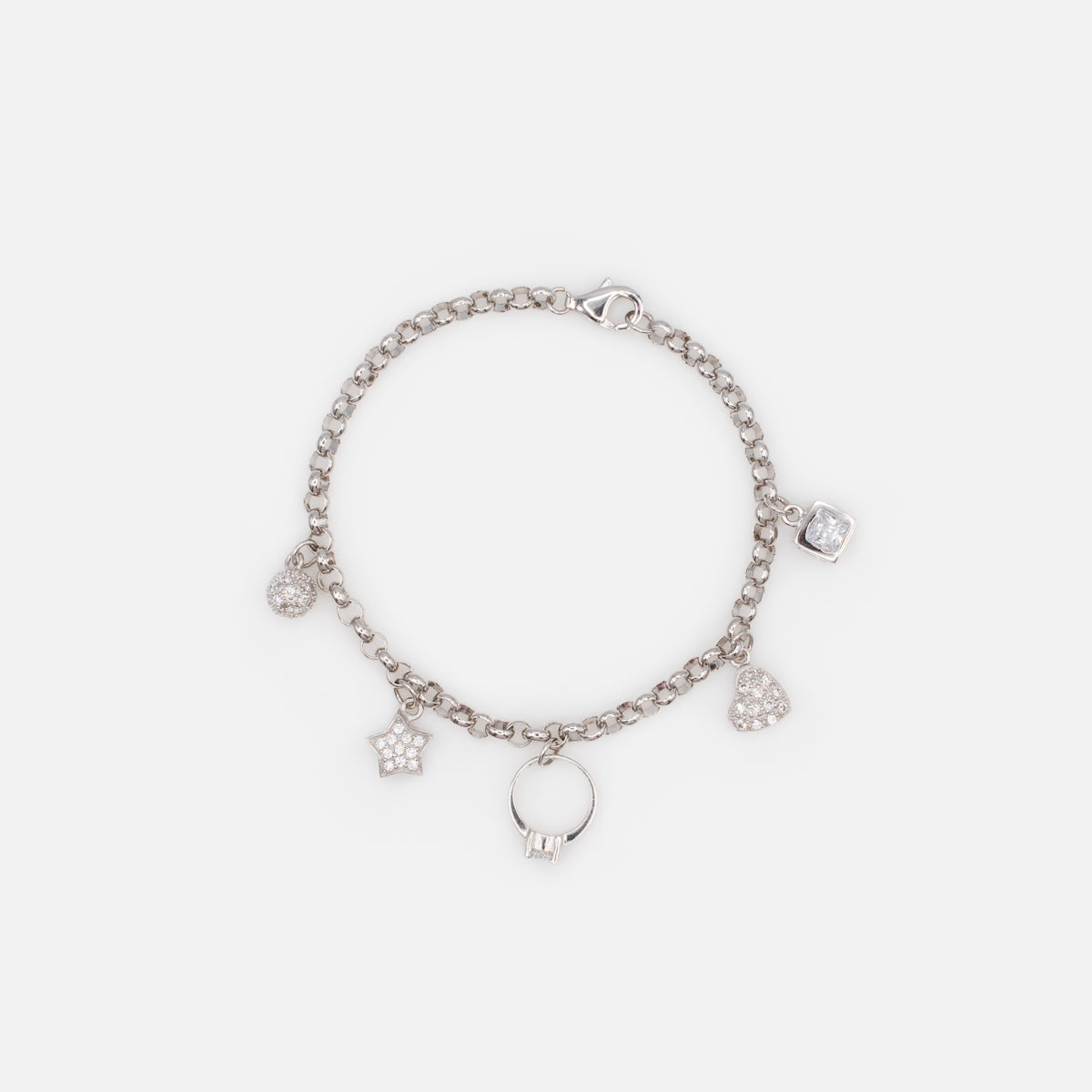 Bracelet à breloques avec zircons cubiques en argent sterling
