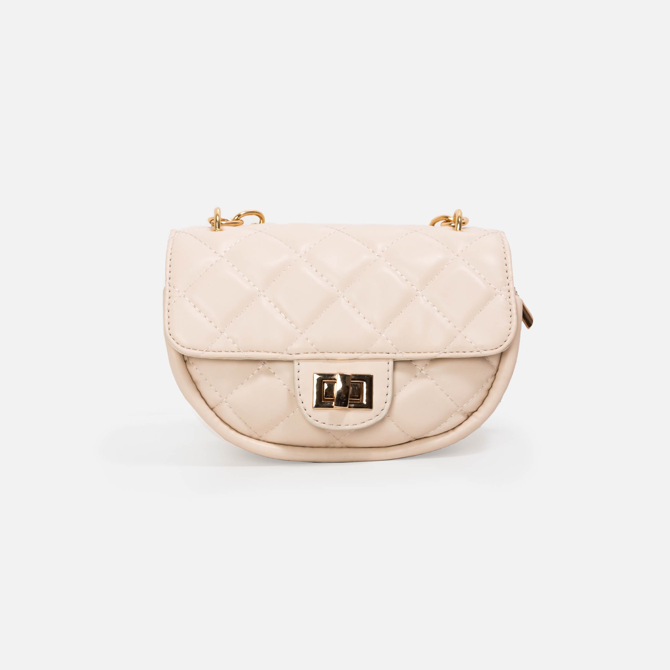 Beige quilted shoulder bag with golden handle Bizou