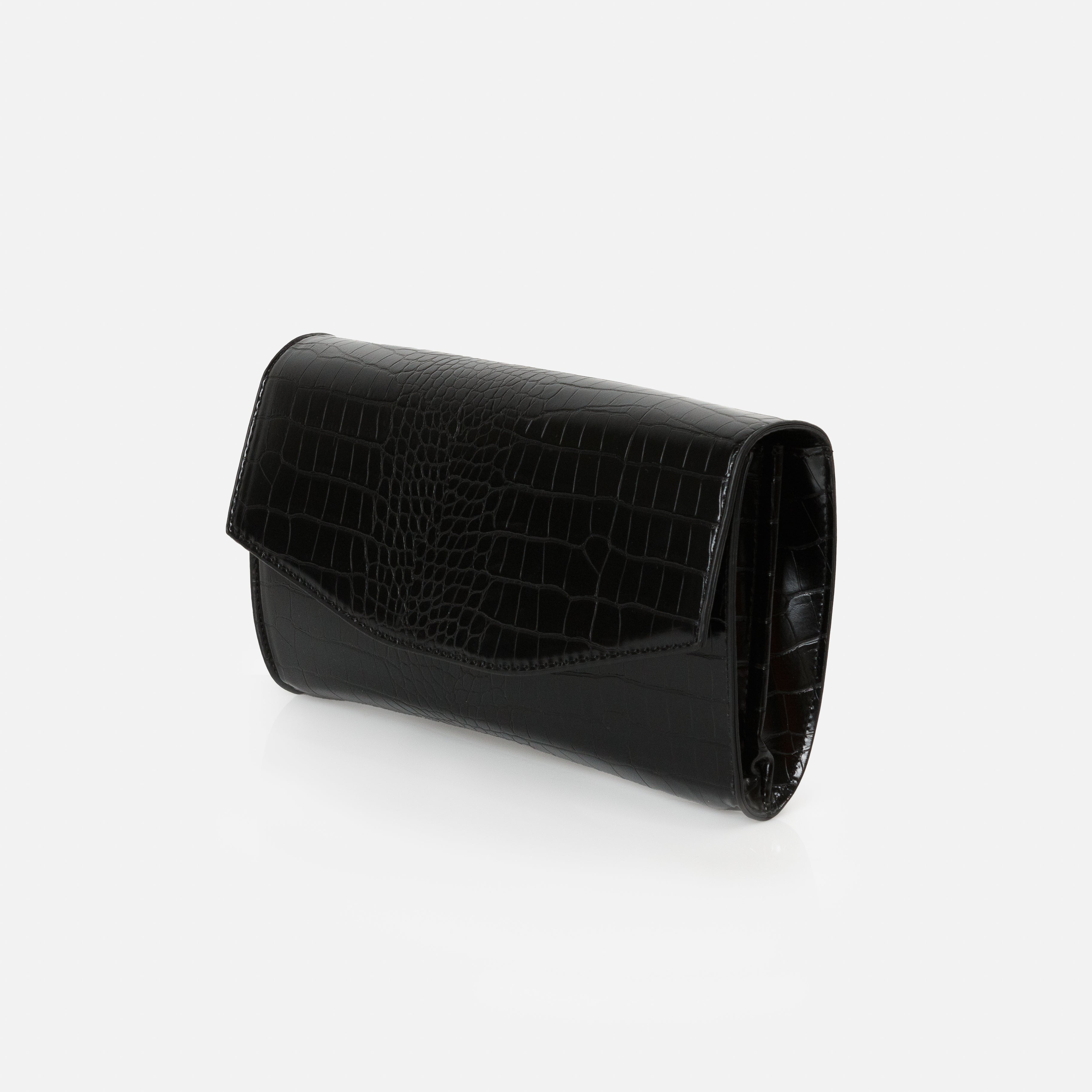 Black crocodile skin clutch handbag