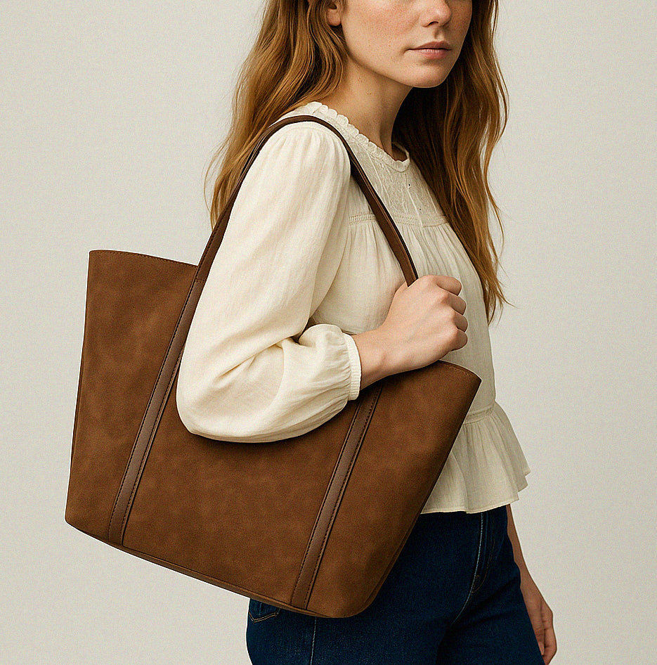 Pale brown suede tote bag