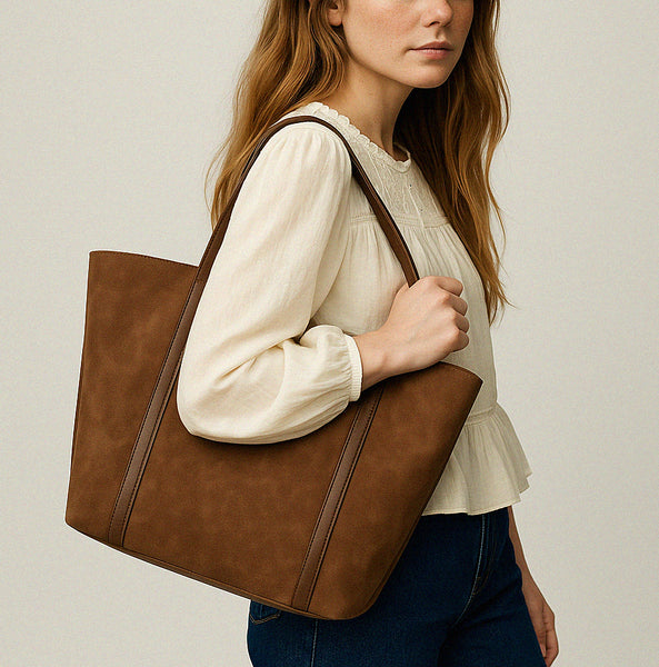 Load image into Gallery viewer, Pale brown suede tote bag