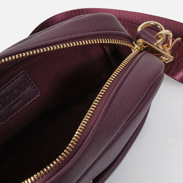 Charger l'image dans la galerie, Sac à main bandoulière bourgogne en PU avec sangle en nylon