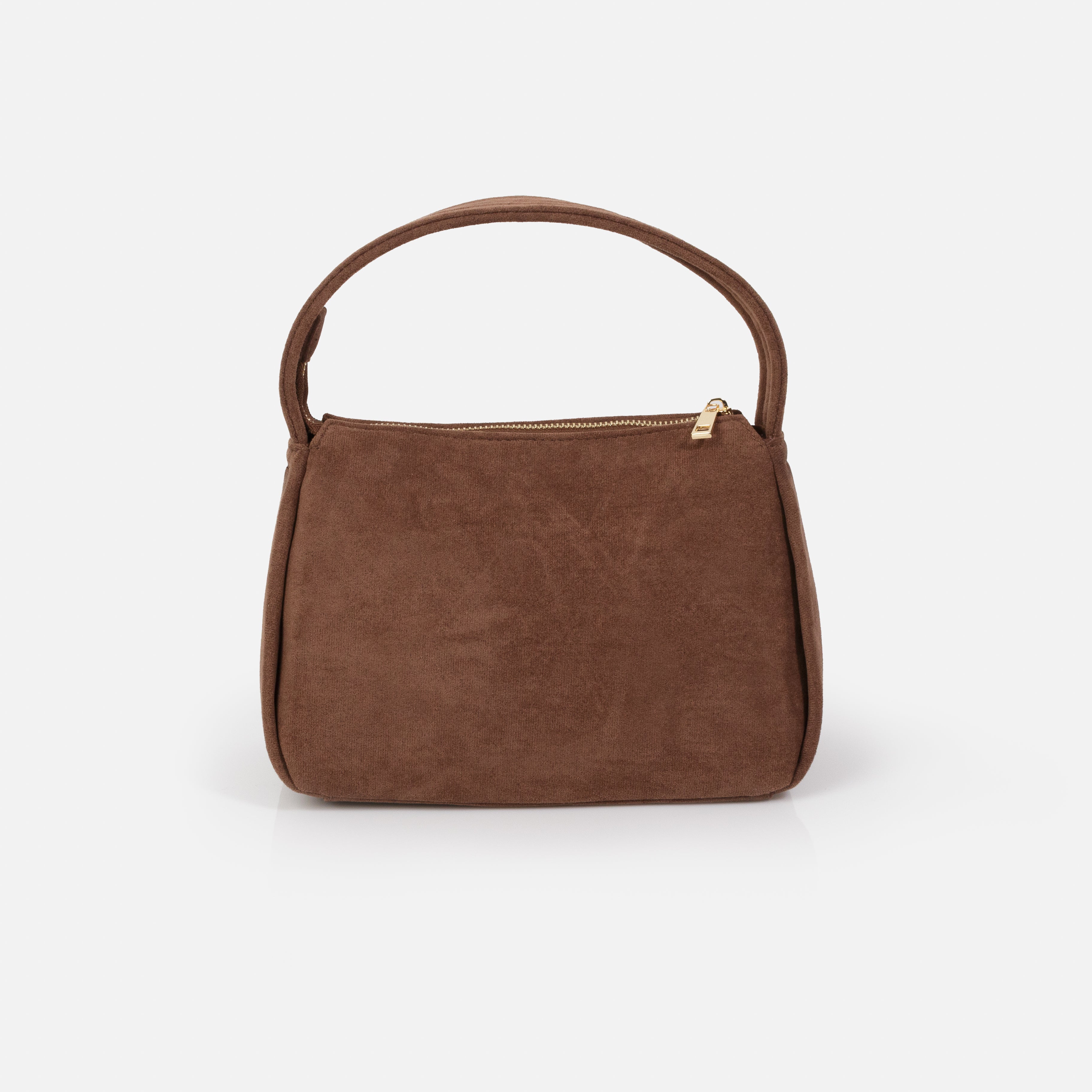 Pale brown handbag with a suede-like finish