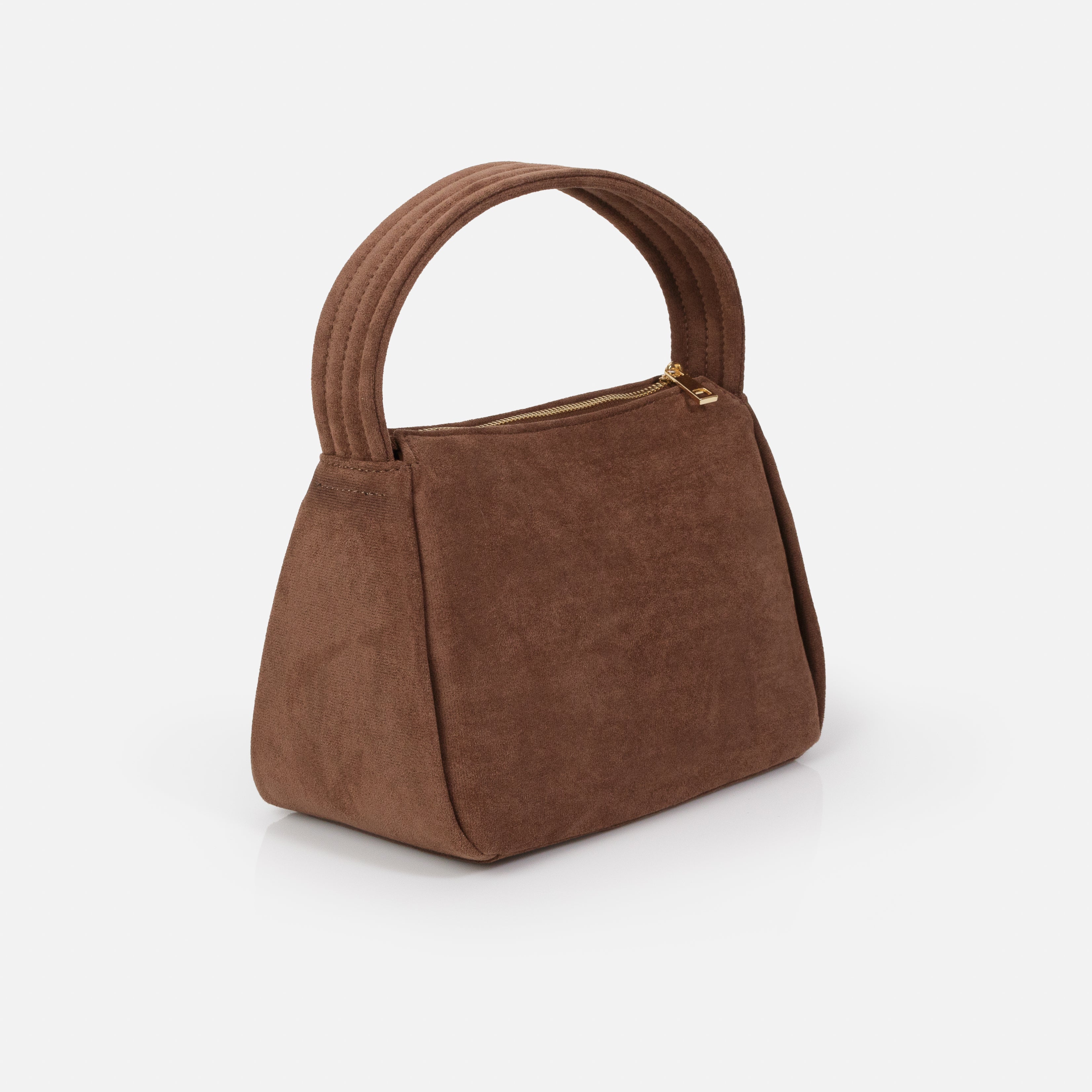 Pale brown handbag with a suede-like finish