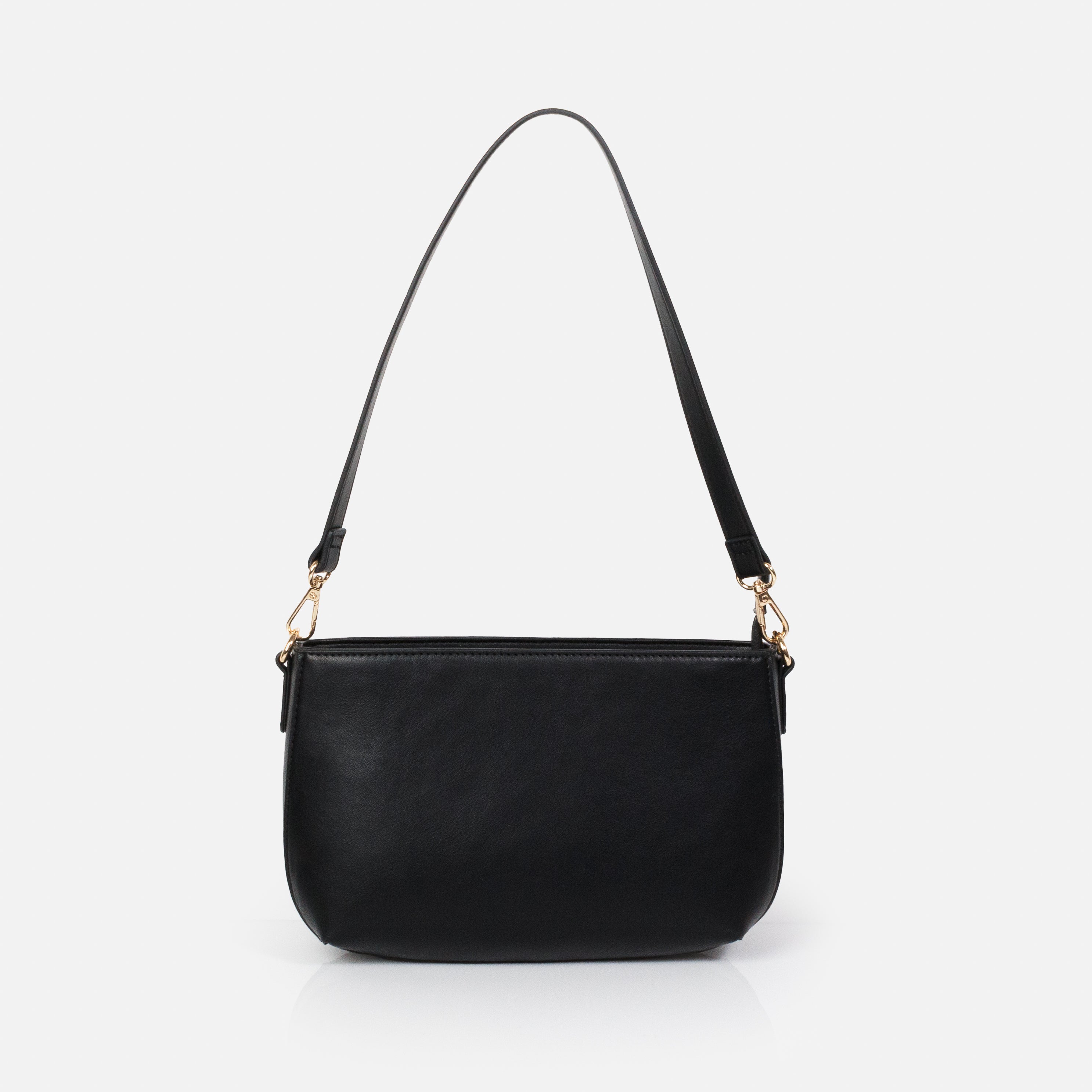 Black smooth PU handbag