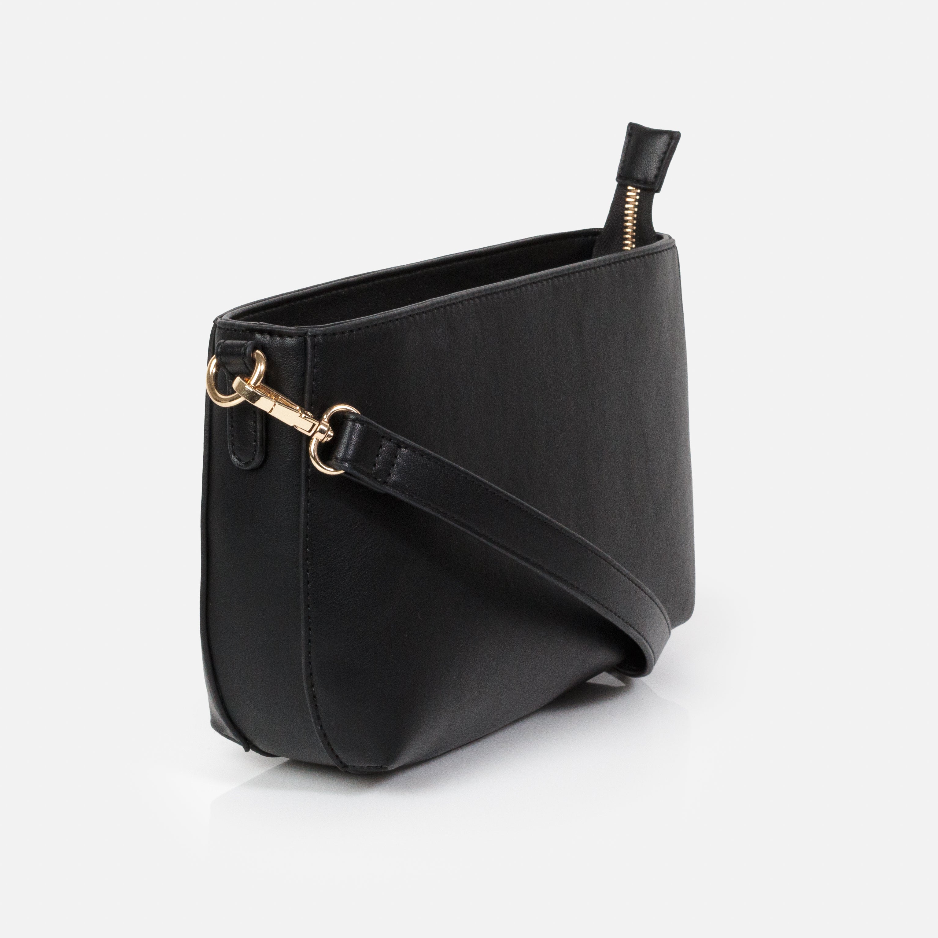 Black smooth PU handbag