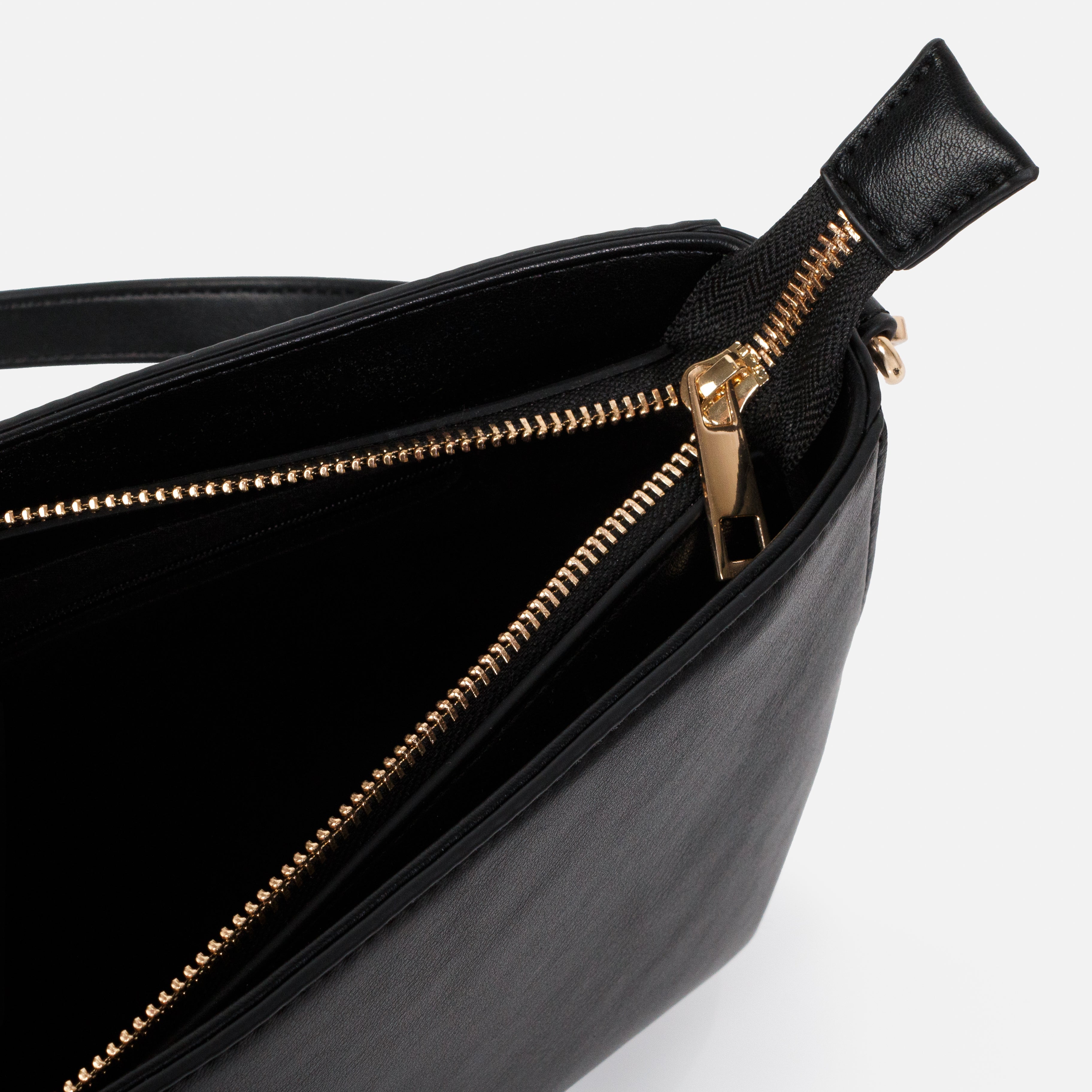 Black smooth PU handbag