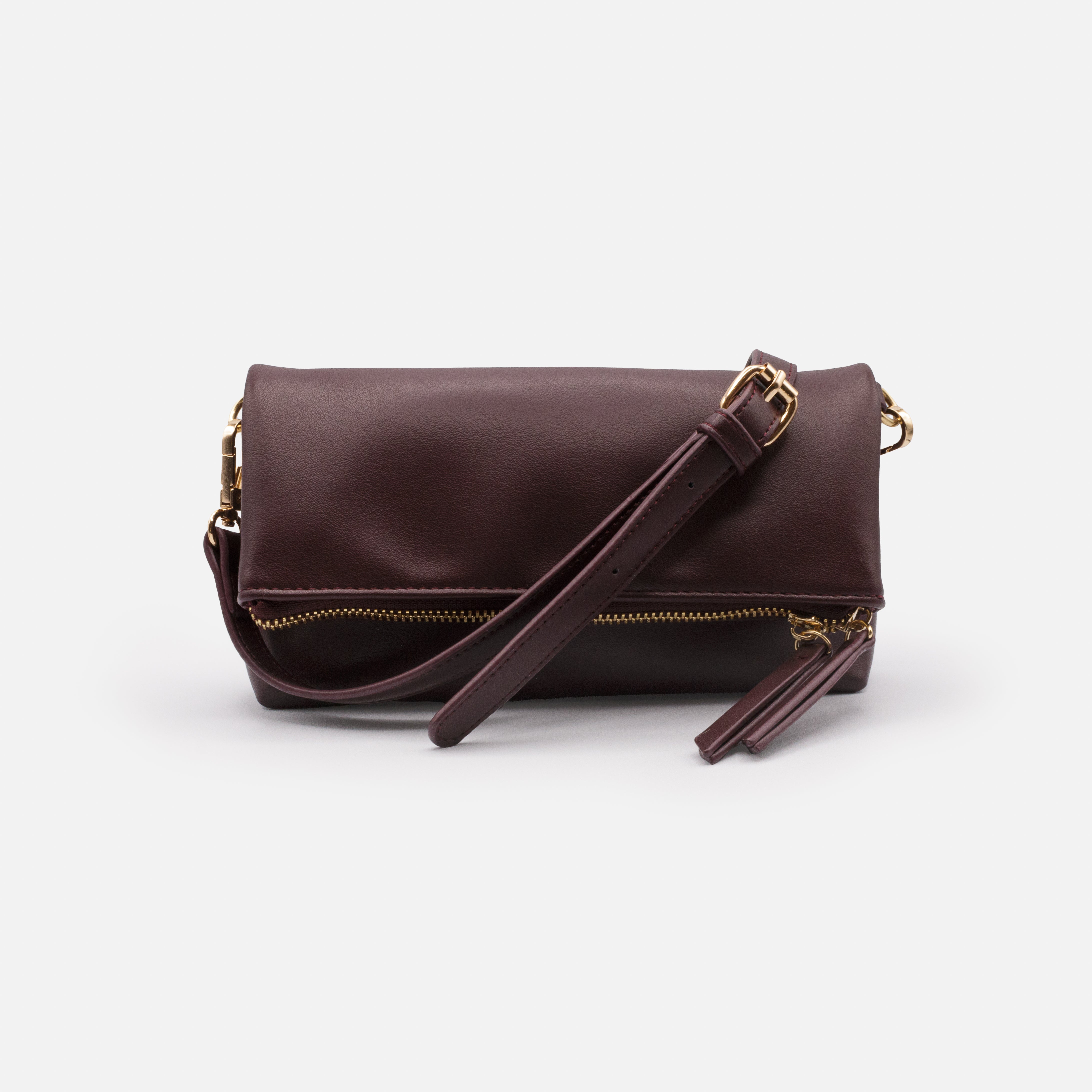 Burgundy PU Flap Crossbody Handbag