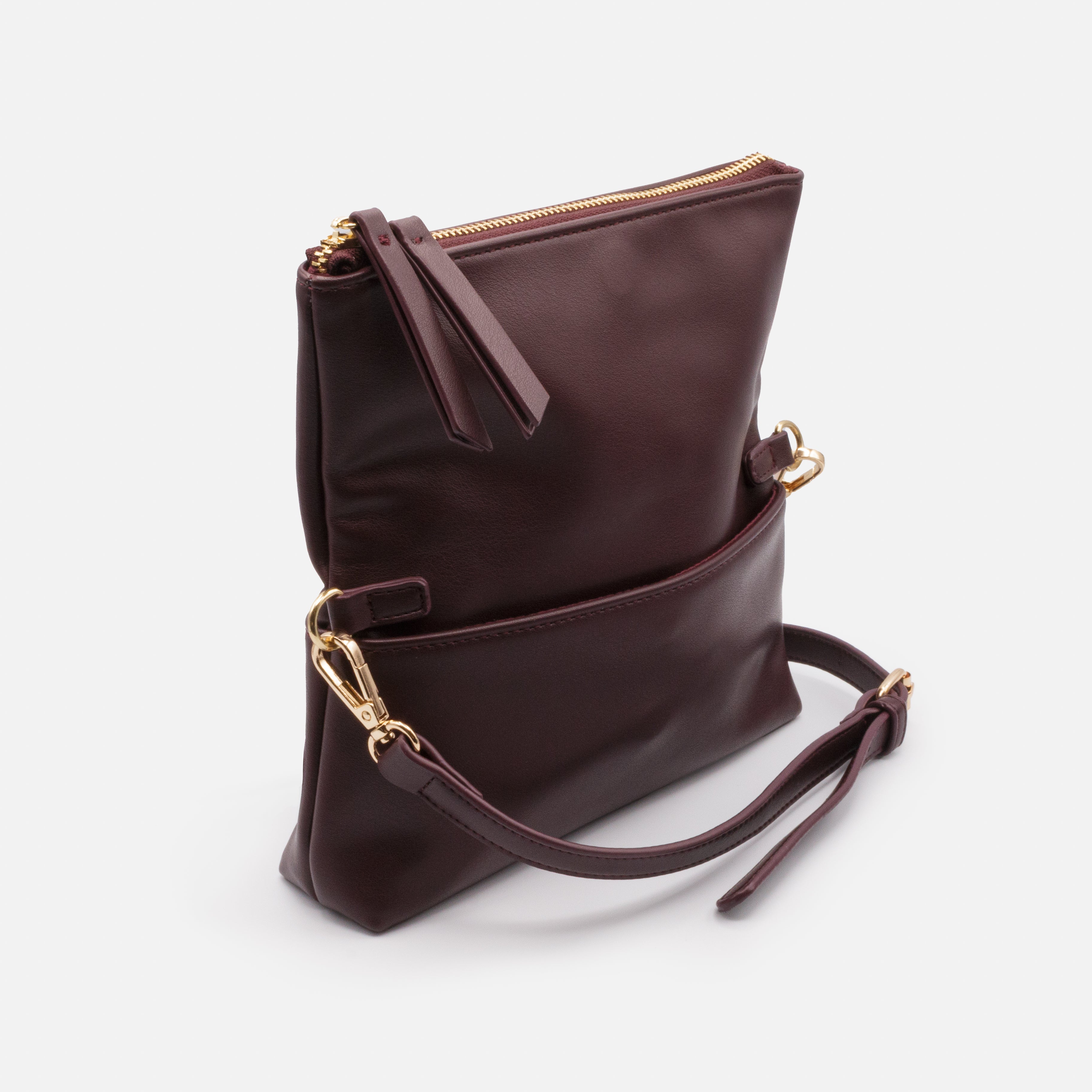 Burgundy PU Flap Crossbody Handbag