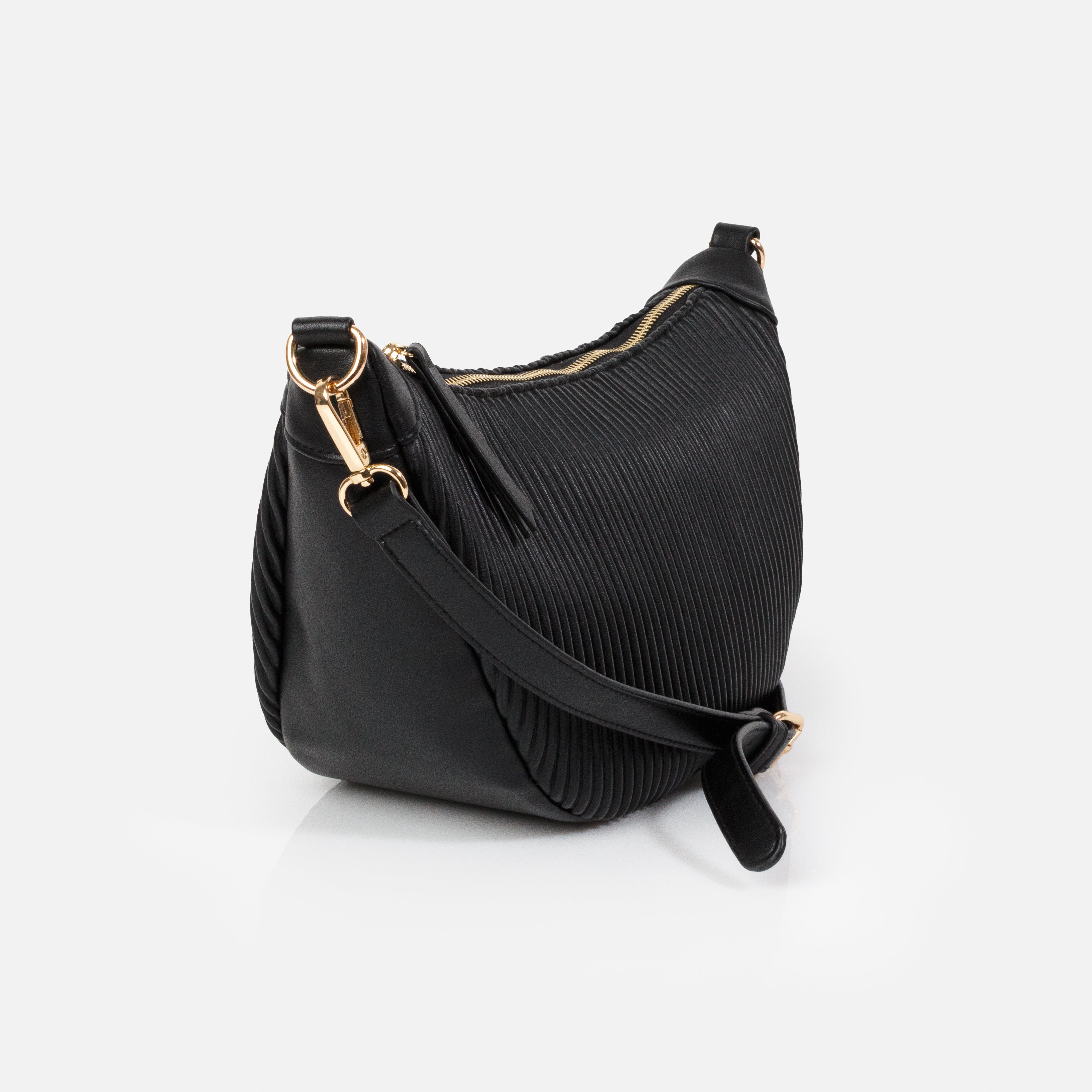 Black Crescent Moon Wavy PU Crossbody Handbag