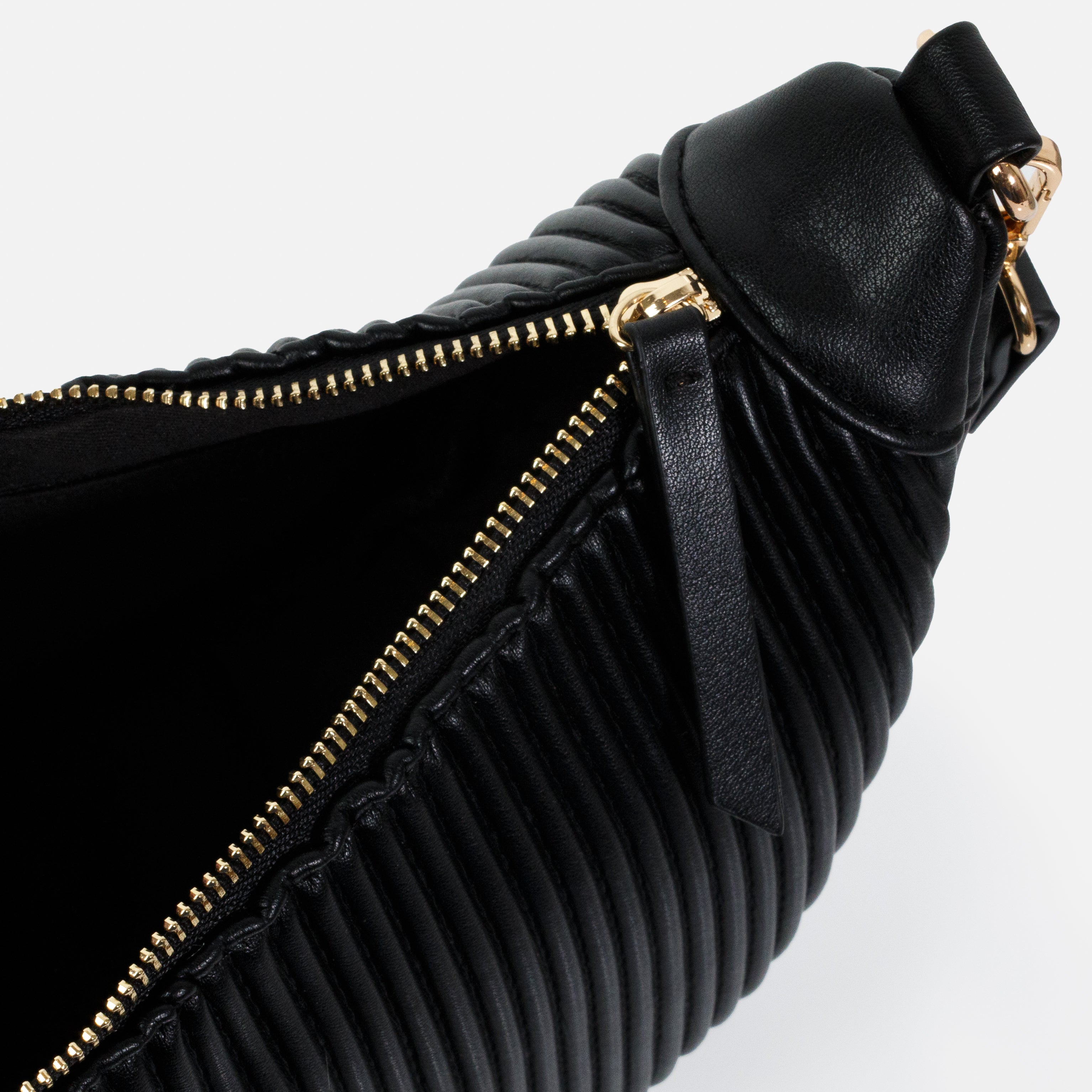 Black Crescent Moon Wavy PU Crossbody Handbag