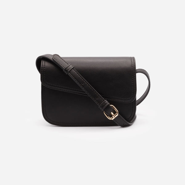Load image into Gallery viewer, Black smooth PU shoulder bag with asymmetric flap