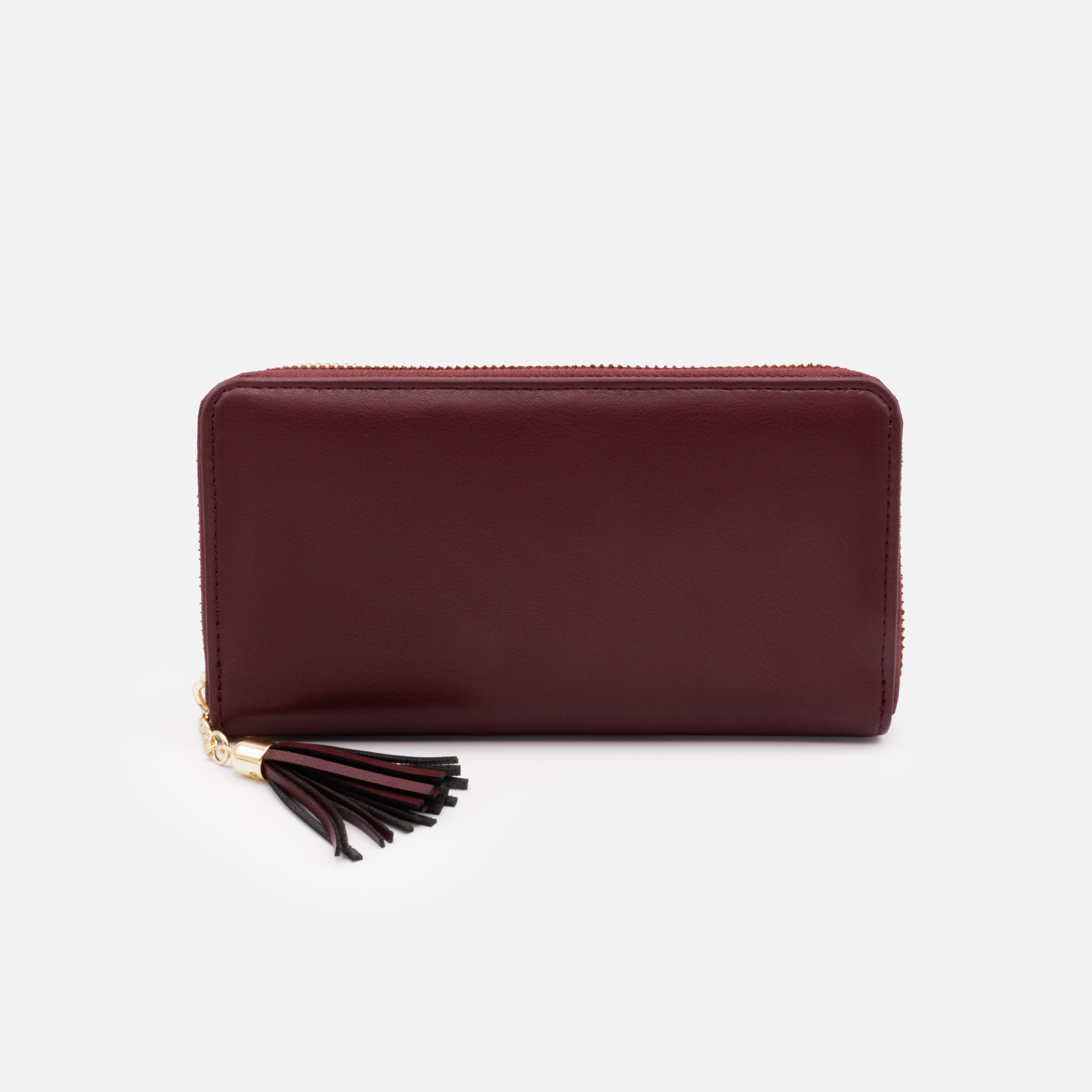 Burgundy smooth PU wallet with tassel