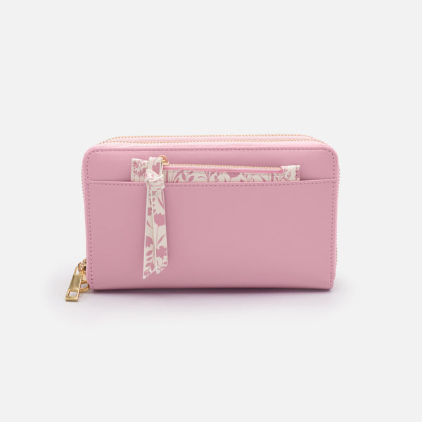Load image into Gallery viewer, Pink PU double wallet with removable floral pocket
