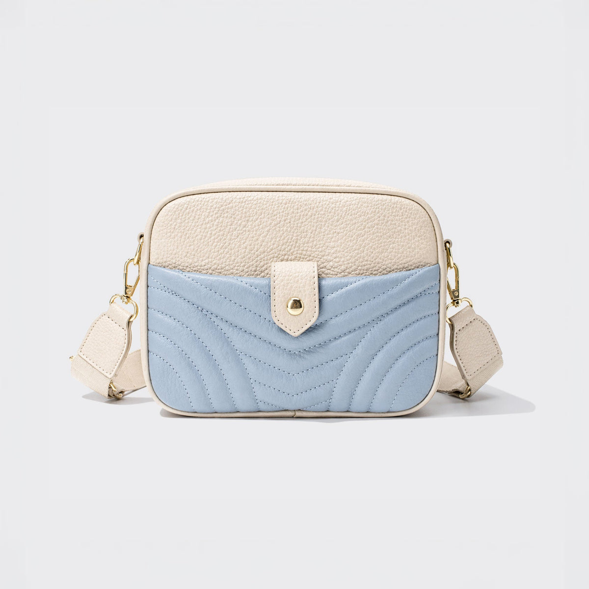 Sac à bandoulière matelassé chevrons bleu et beige