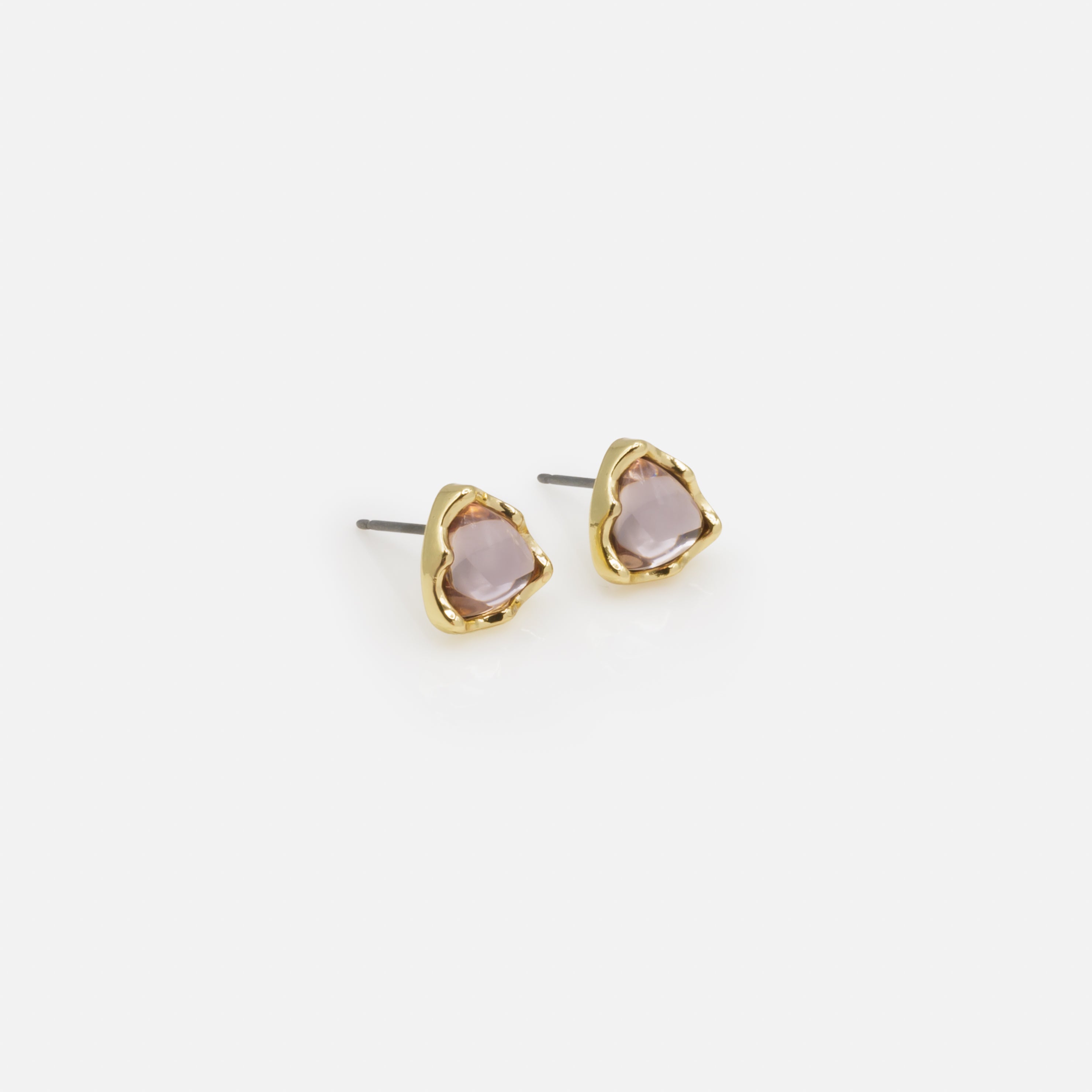 Trio de boucles d'oreilles fixes dorées de formes différentes avec pierre rose pâle