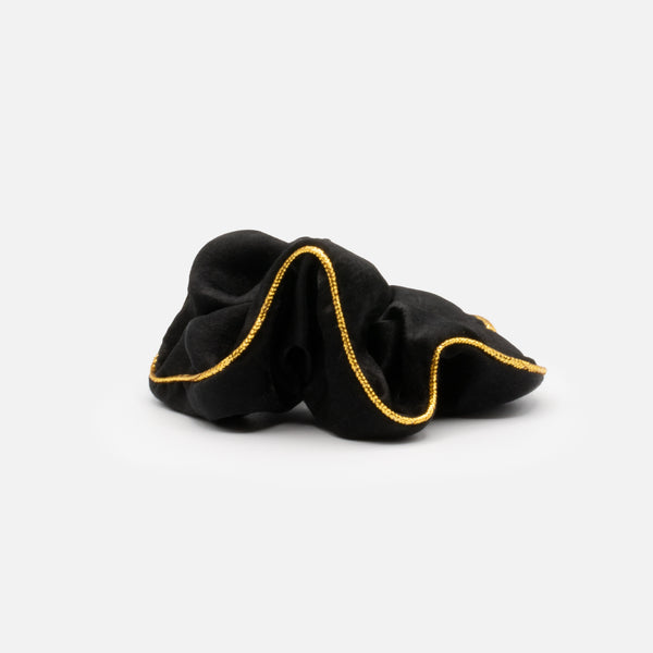 Load image into Gallery viewer, Black scrunchie with thin golden line