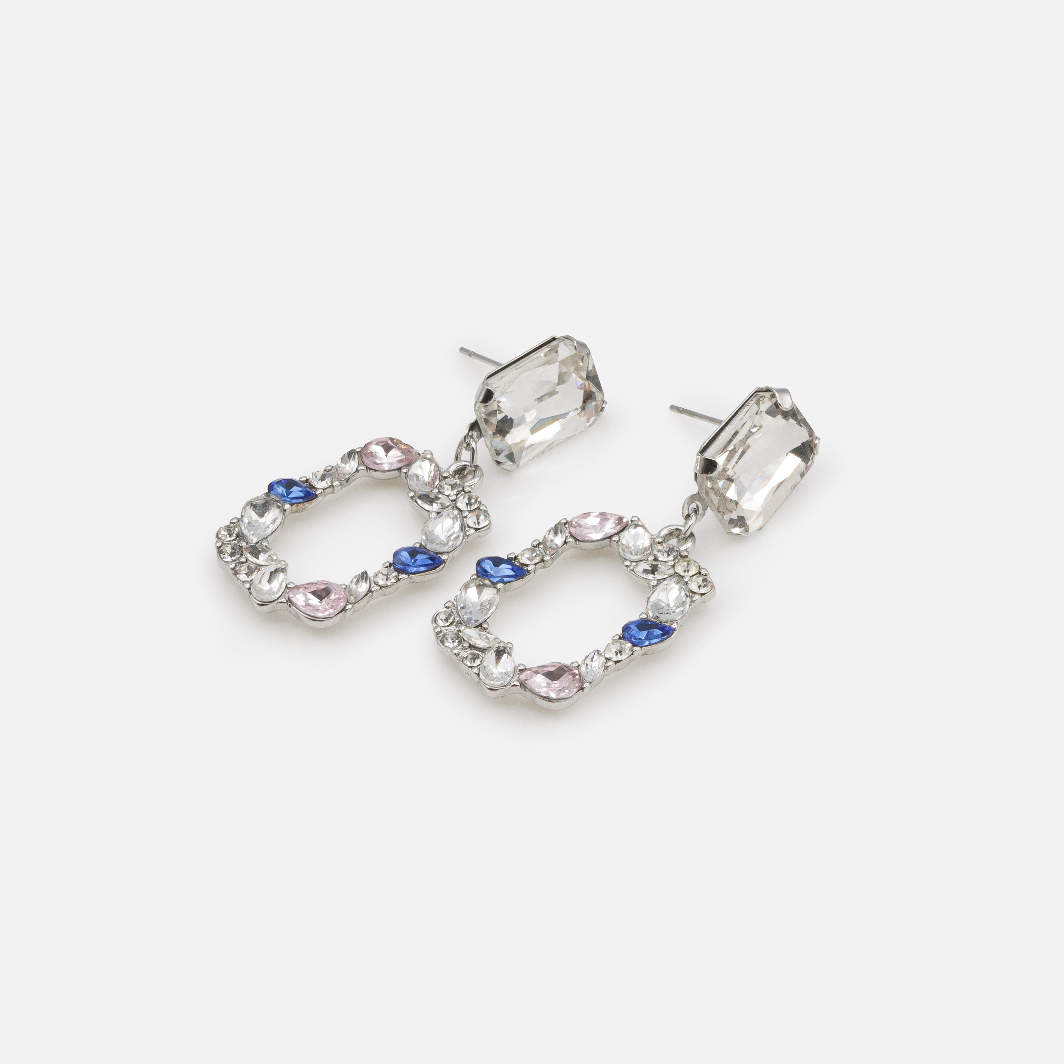Ensemble rivière de zircons cubiques et boucles d'oreilles argentées avec pierres colorées