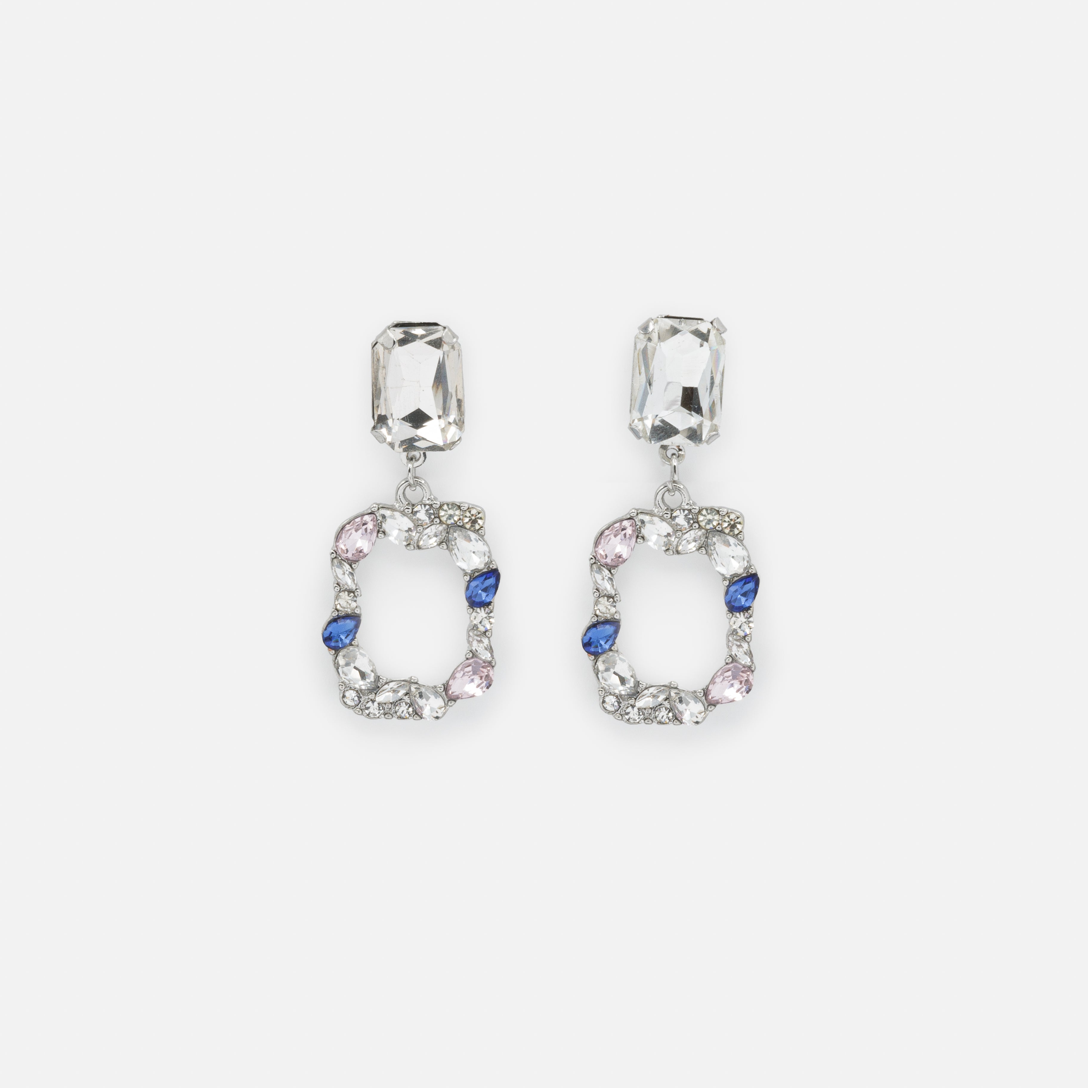 Ensemble rivière de zircons cubiques et boucles d'oreilles argentées avec pierres colorées