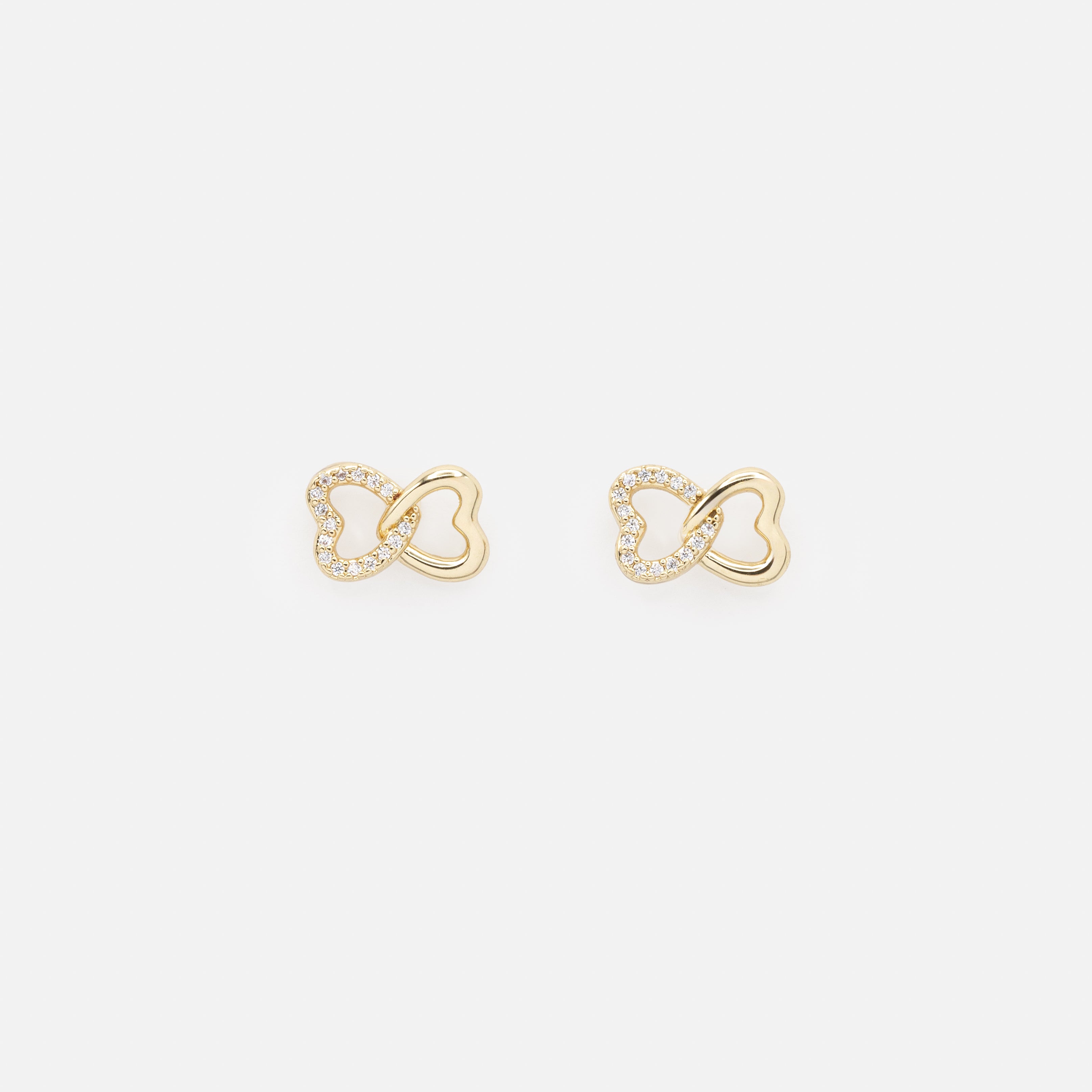 Boucles d'oreilles dorées coeurs entrelacés avec zircons cubiques