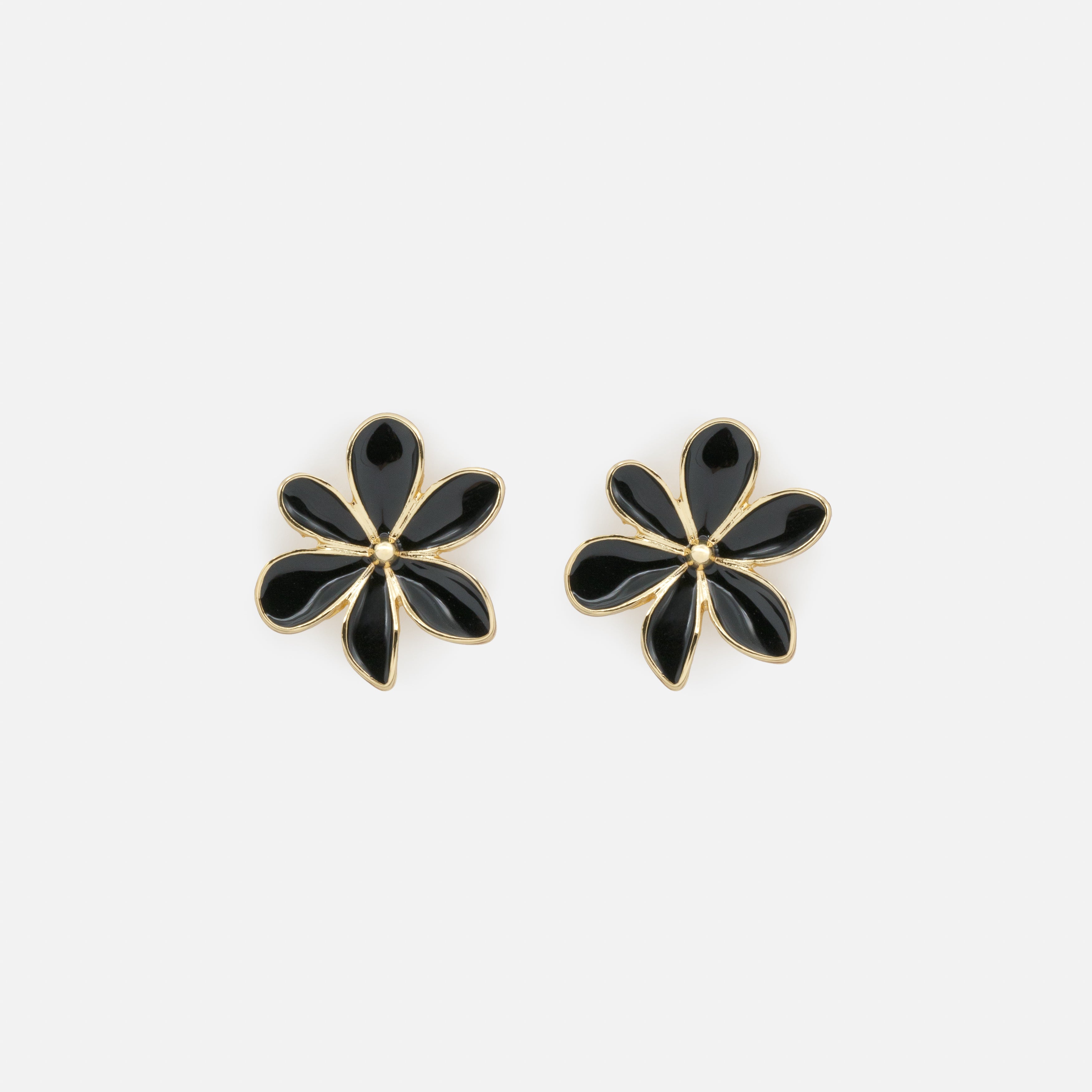 Boucles d'oreilles dorées fleur noire