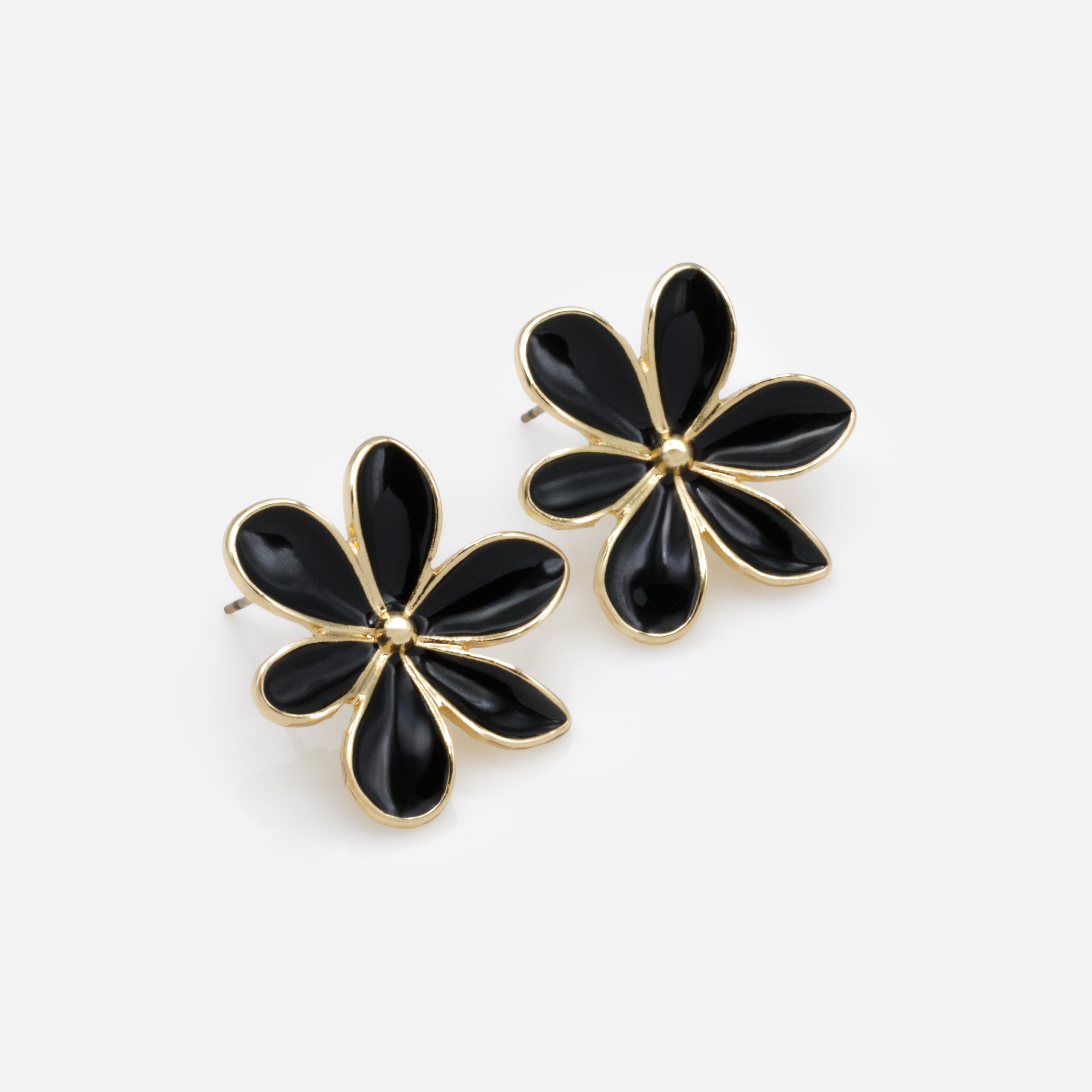 Boucles d'oreilles dorées fleur noire