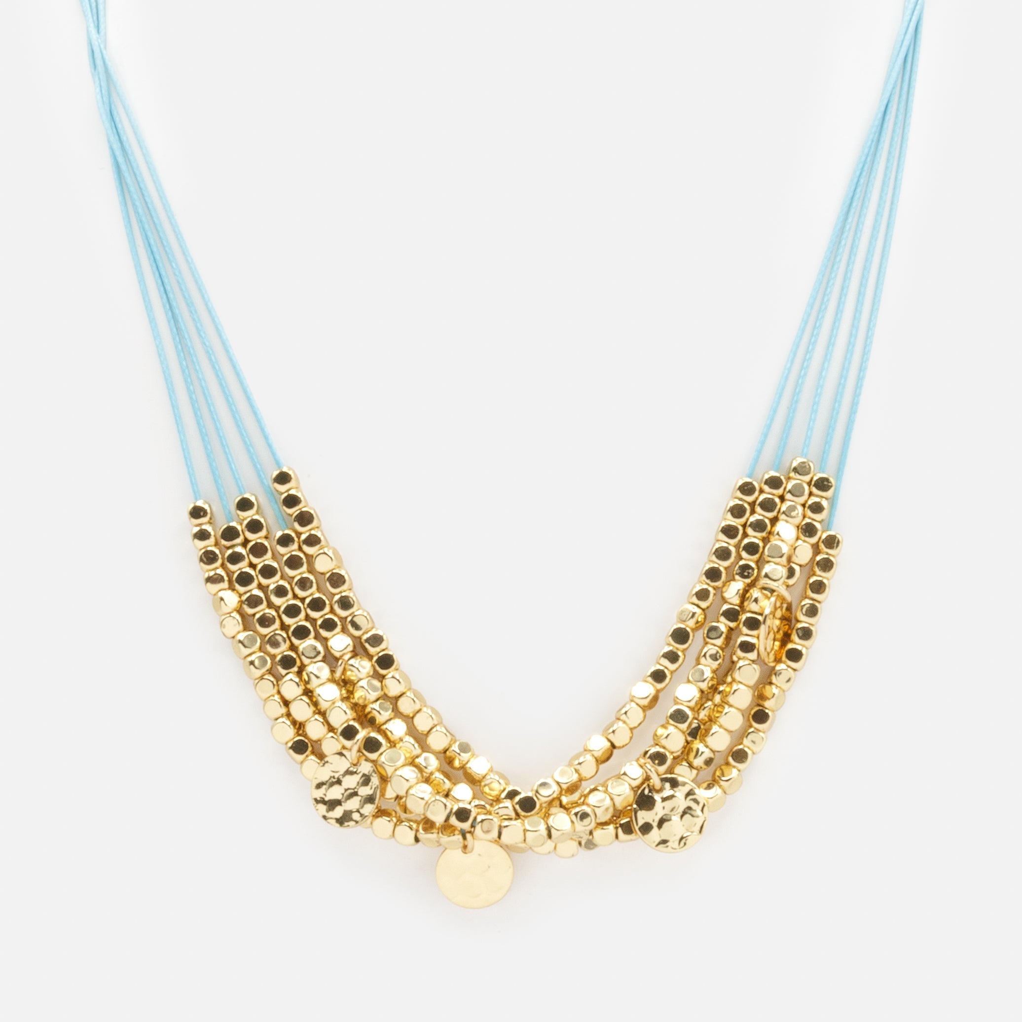Pale blue and gold rope necklace