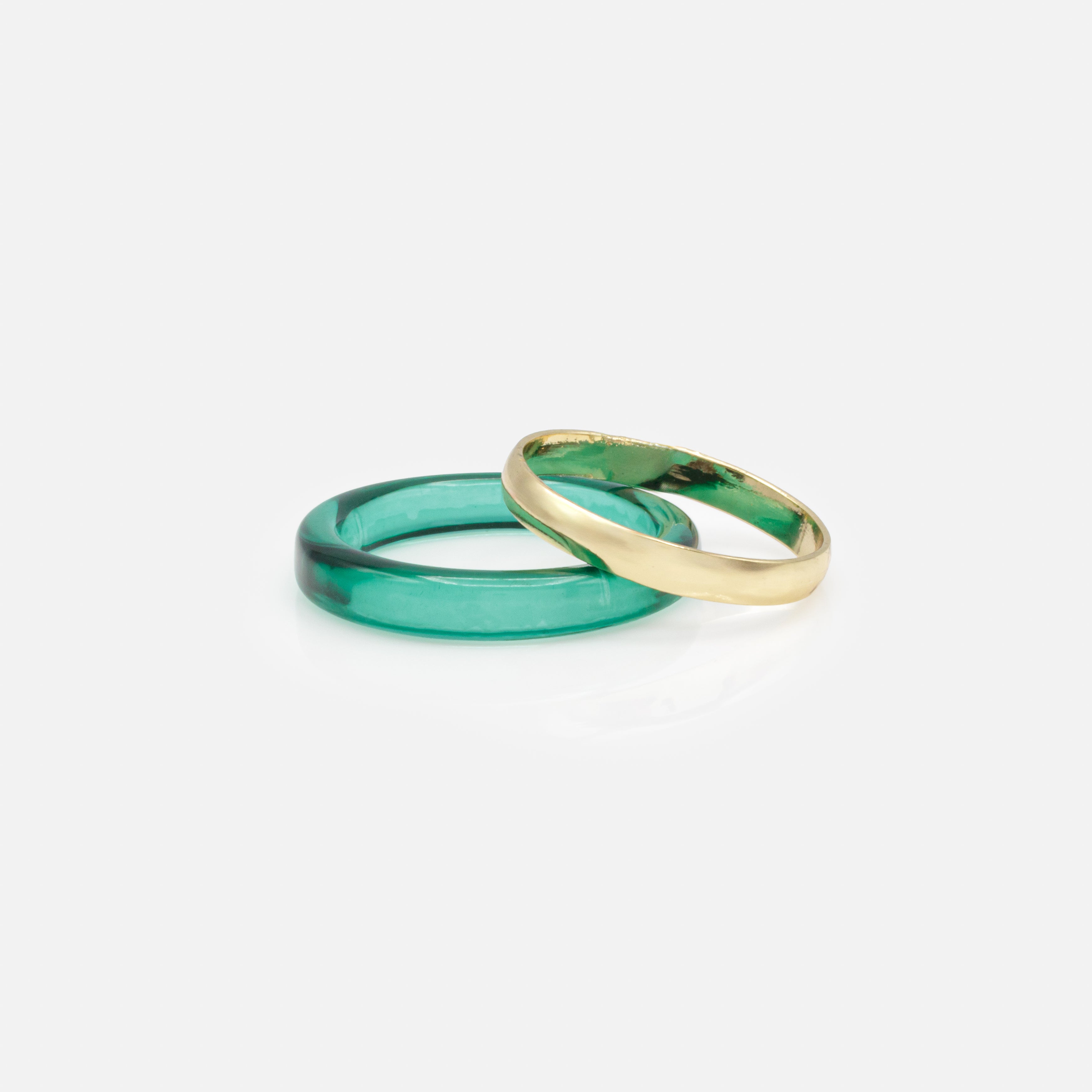 Duo de bagues dorée et émeraude