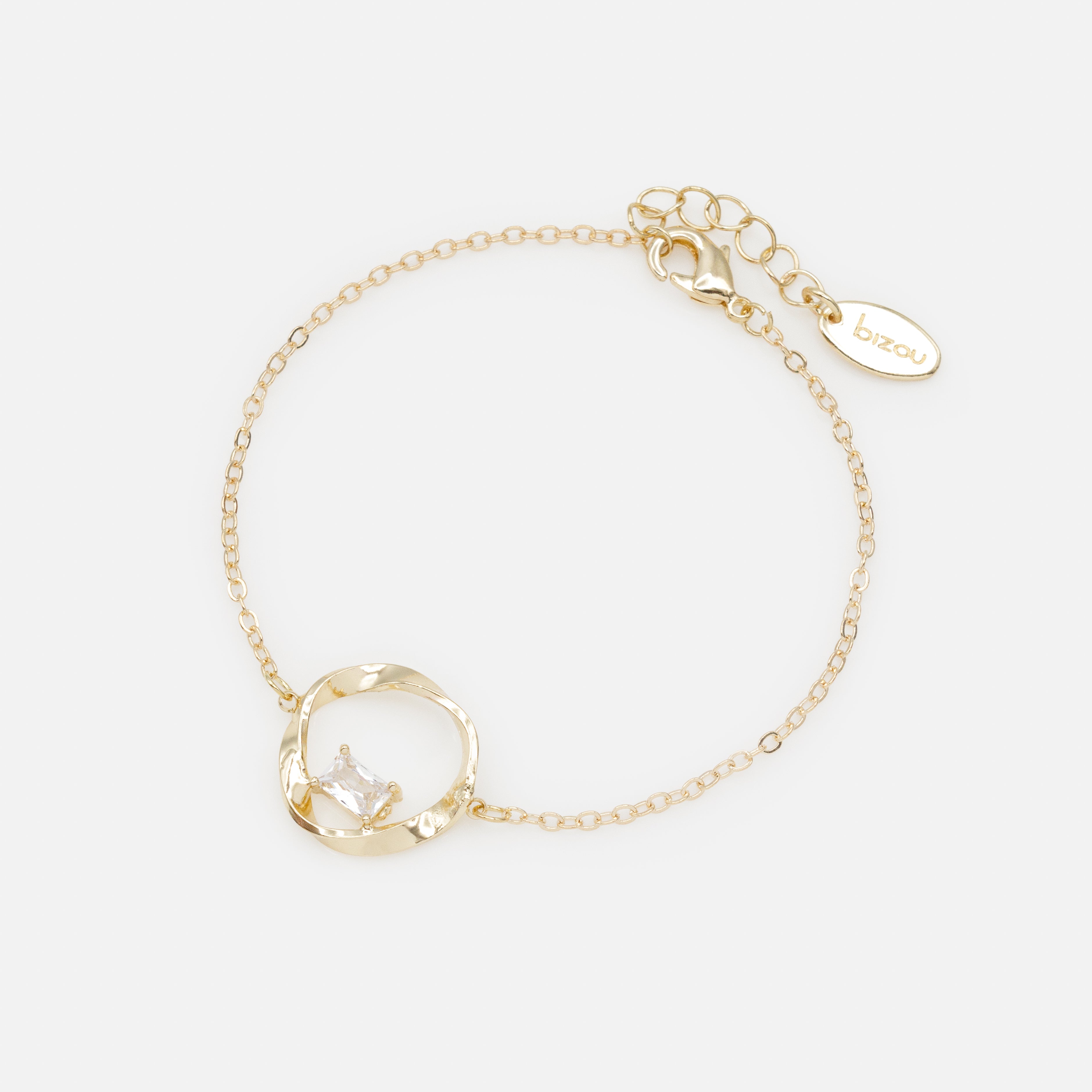 Gold twisted circle bracelet with translucent stone