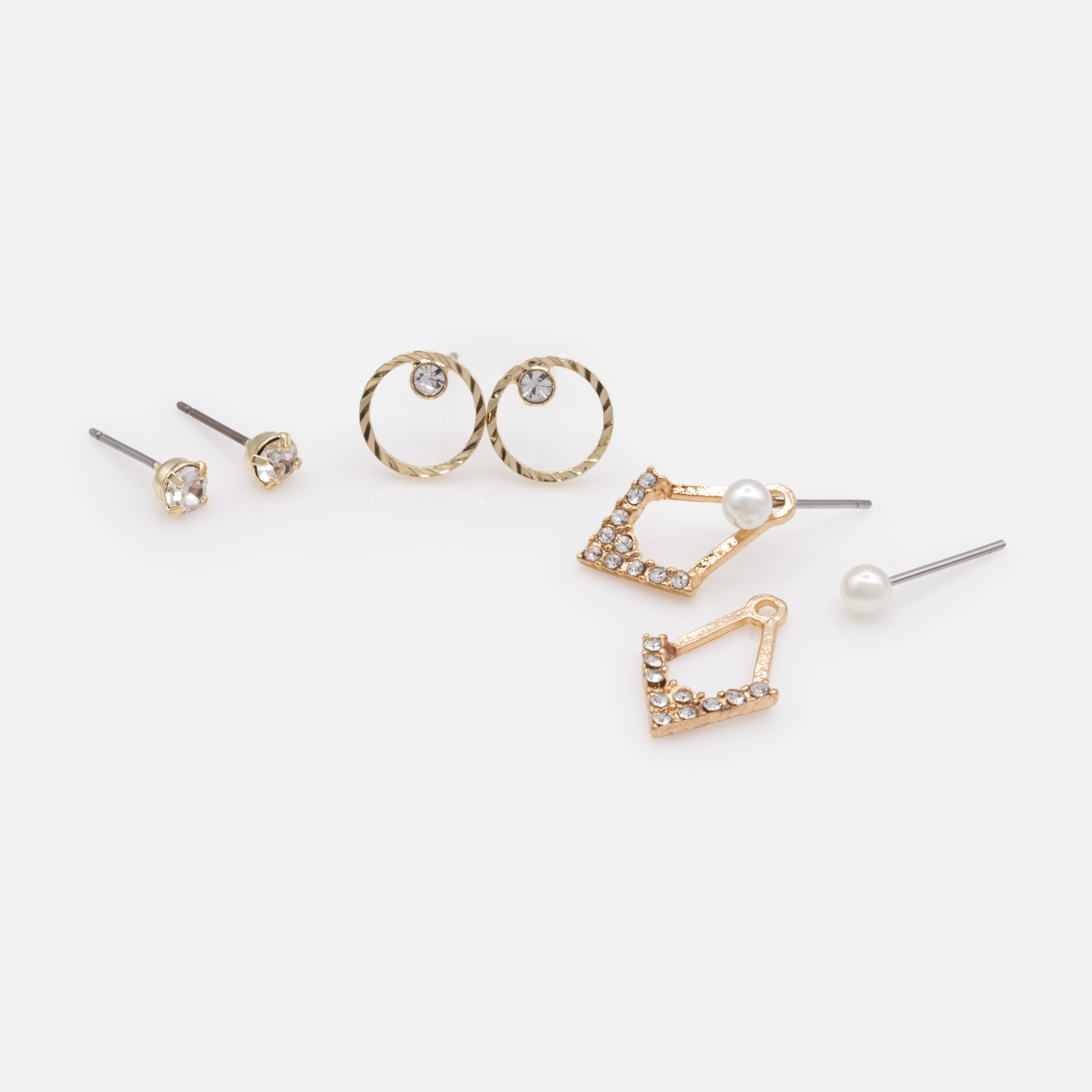 Trio de boucles d'oreilles dorées perles & zircons cubiques