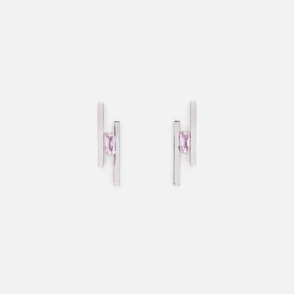 Charger l'image dans la galerie, Boucles d'oreilles argentées barres parallèles avec pierre rose pâle