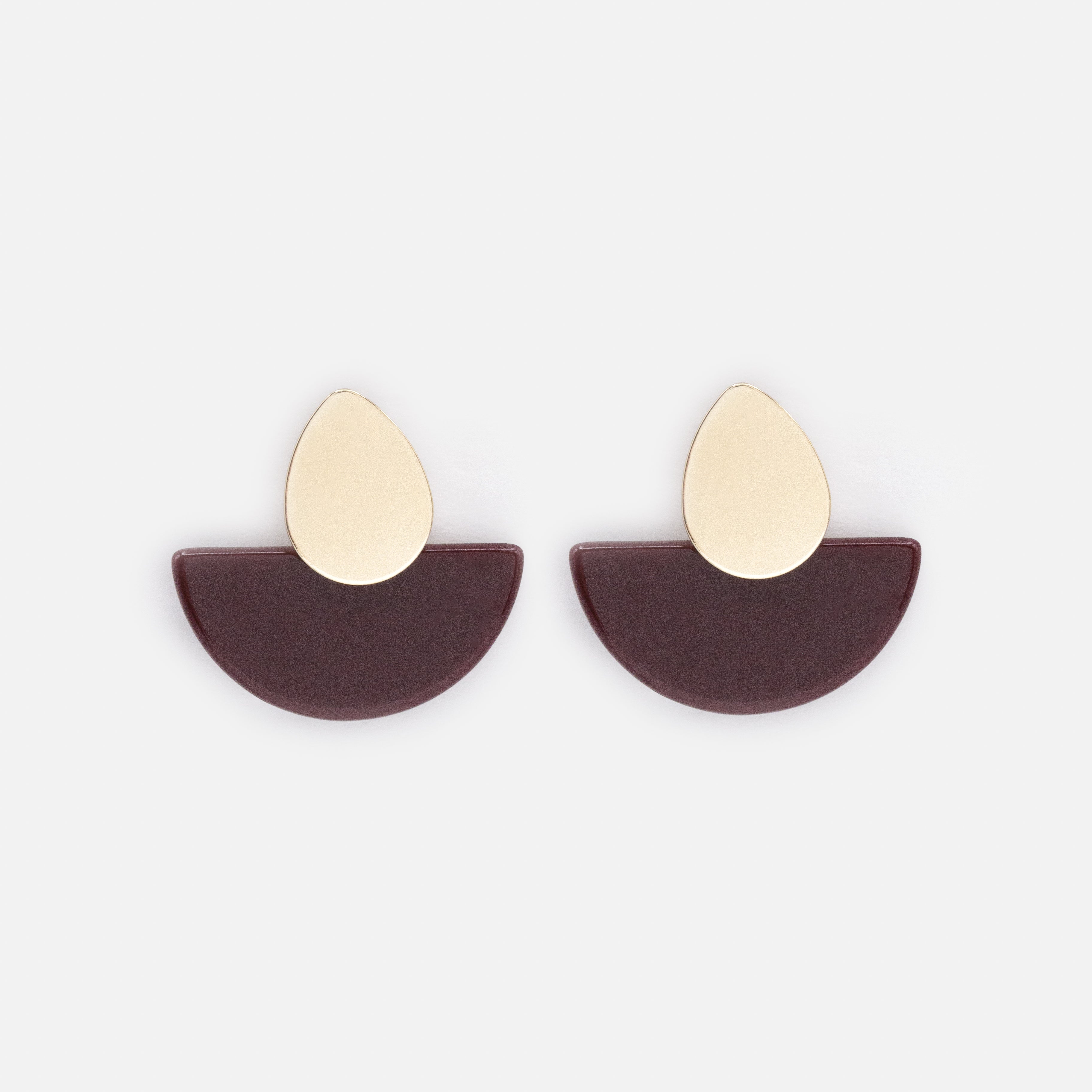 Boucles d'oreilles dorées avec base en acétate bourgogne