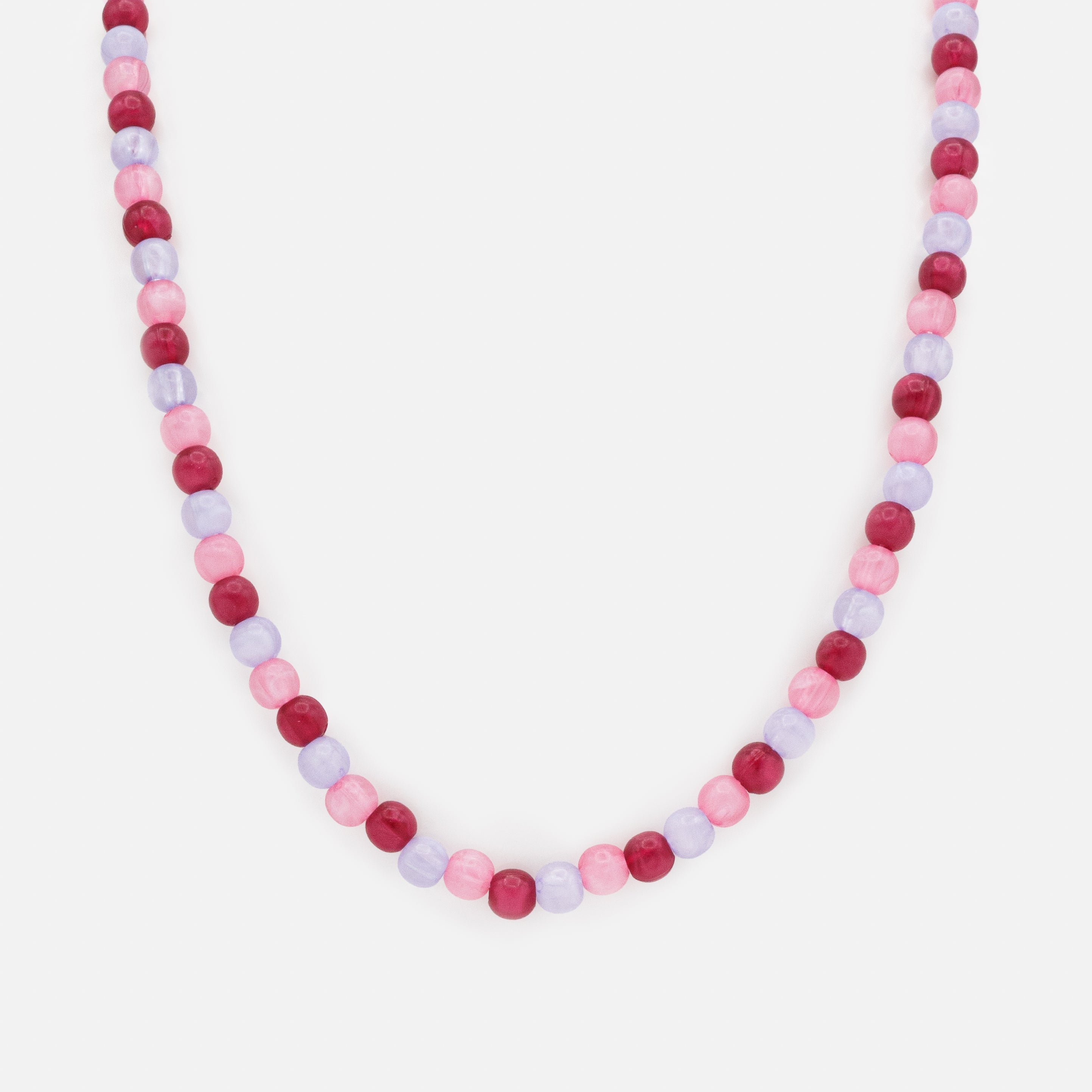 Collier à billes rondes lilas, rose pâle & rose foncé