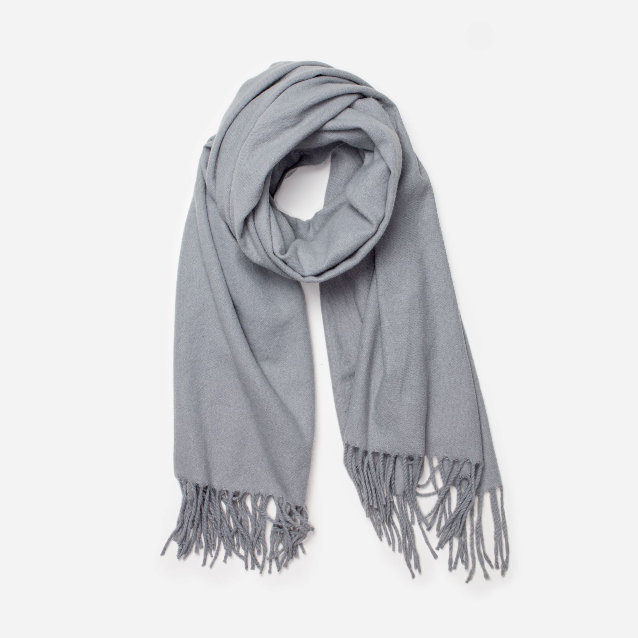 Gray fringed scarf