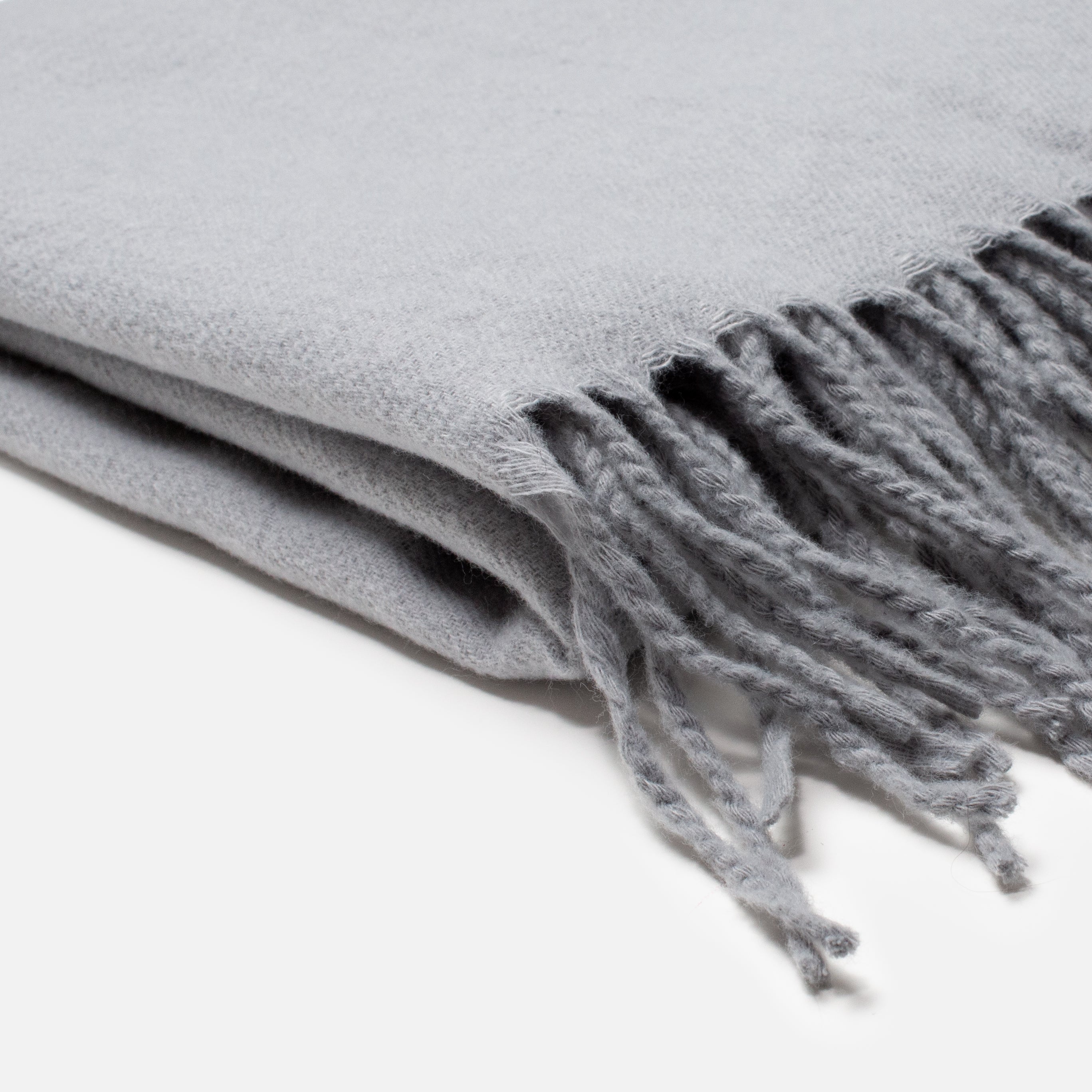 Gray fringed scarf
