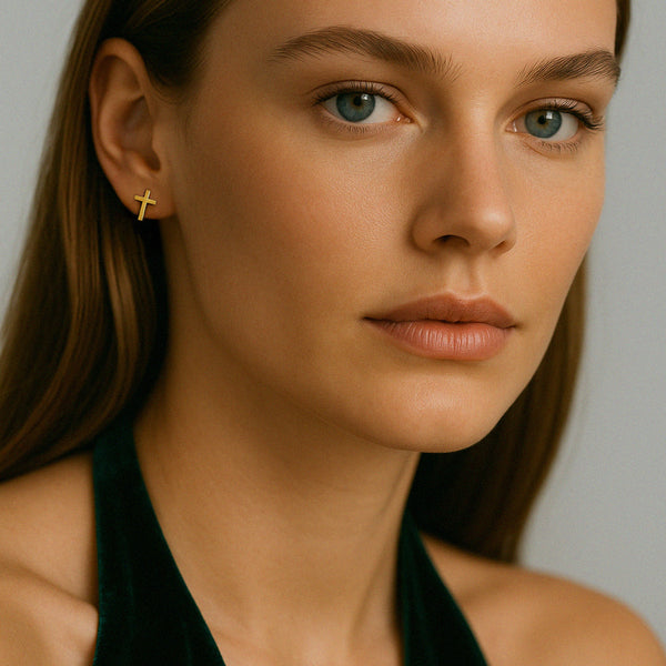 Load image into Gallery viewer, 10k gold cross earrings