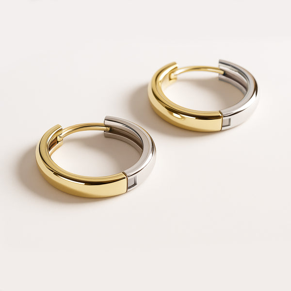 Charger l'image dans la galerie, Boucles d’oreilles anneaux 11 mm en or jaune & blanc 10 carats