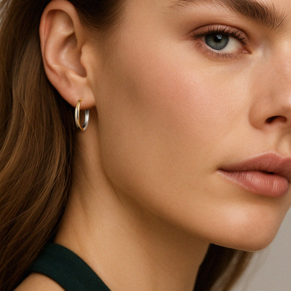 Charger l'image dans la galerie, Boucles d’oreilles anneaux 11 mm en or jaune & blanc 10 carats