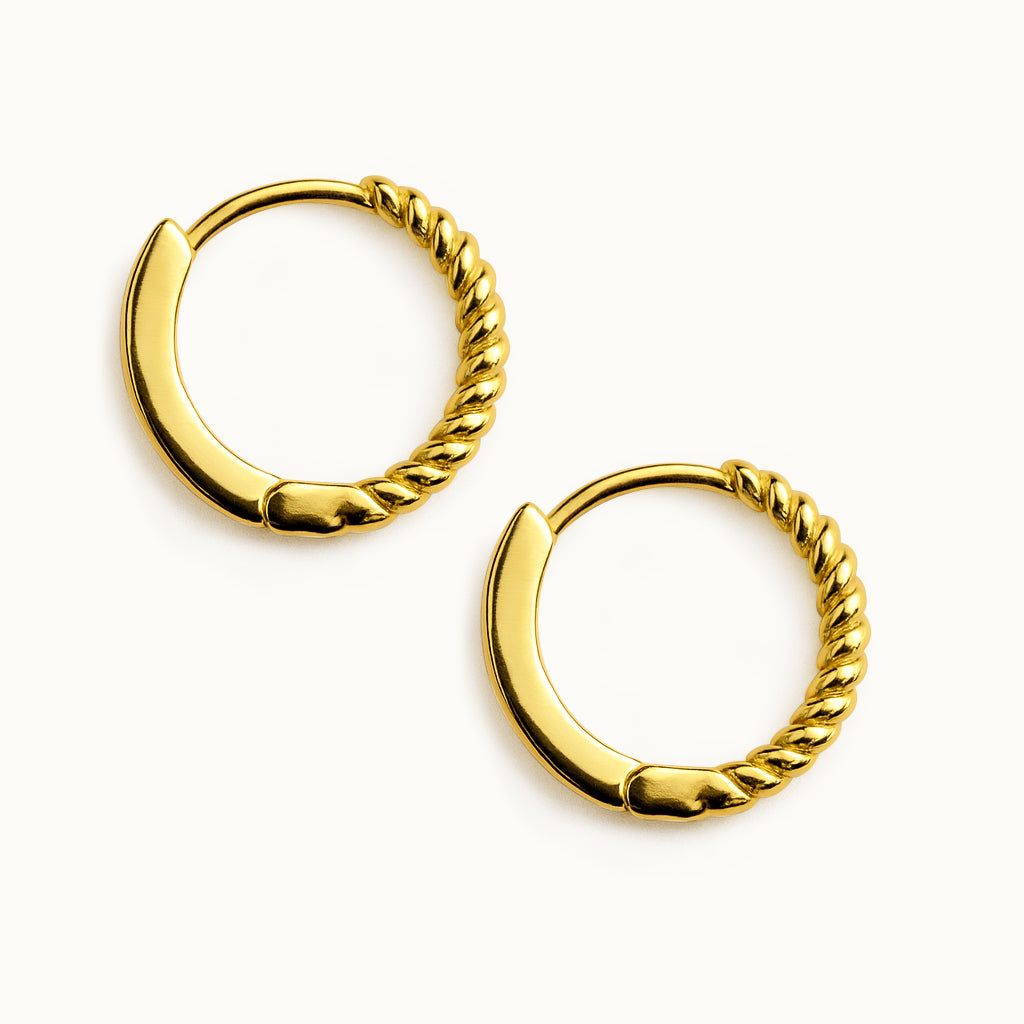 Boucles d'oreilles huggies 15 mm à demi torsadées en or vermeil