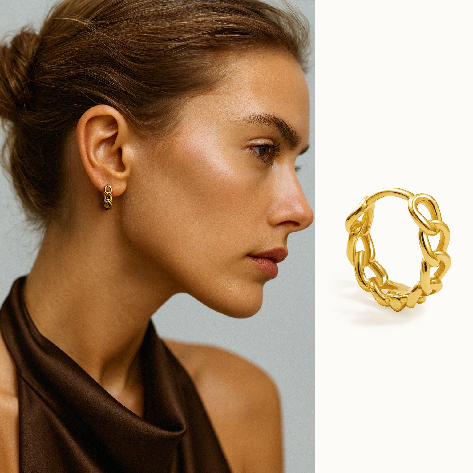Boucles d'oreilles huggies 13 mm mailles gourmette en or vermeil