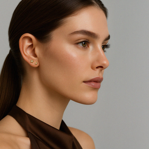 Charger l'image dans la galerie, Boucles d'oreilles lune & étoile en or vermeil avec zircons cubiques