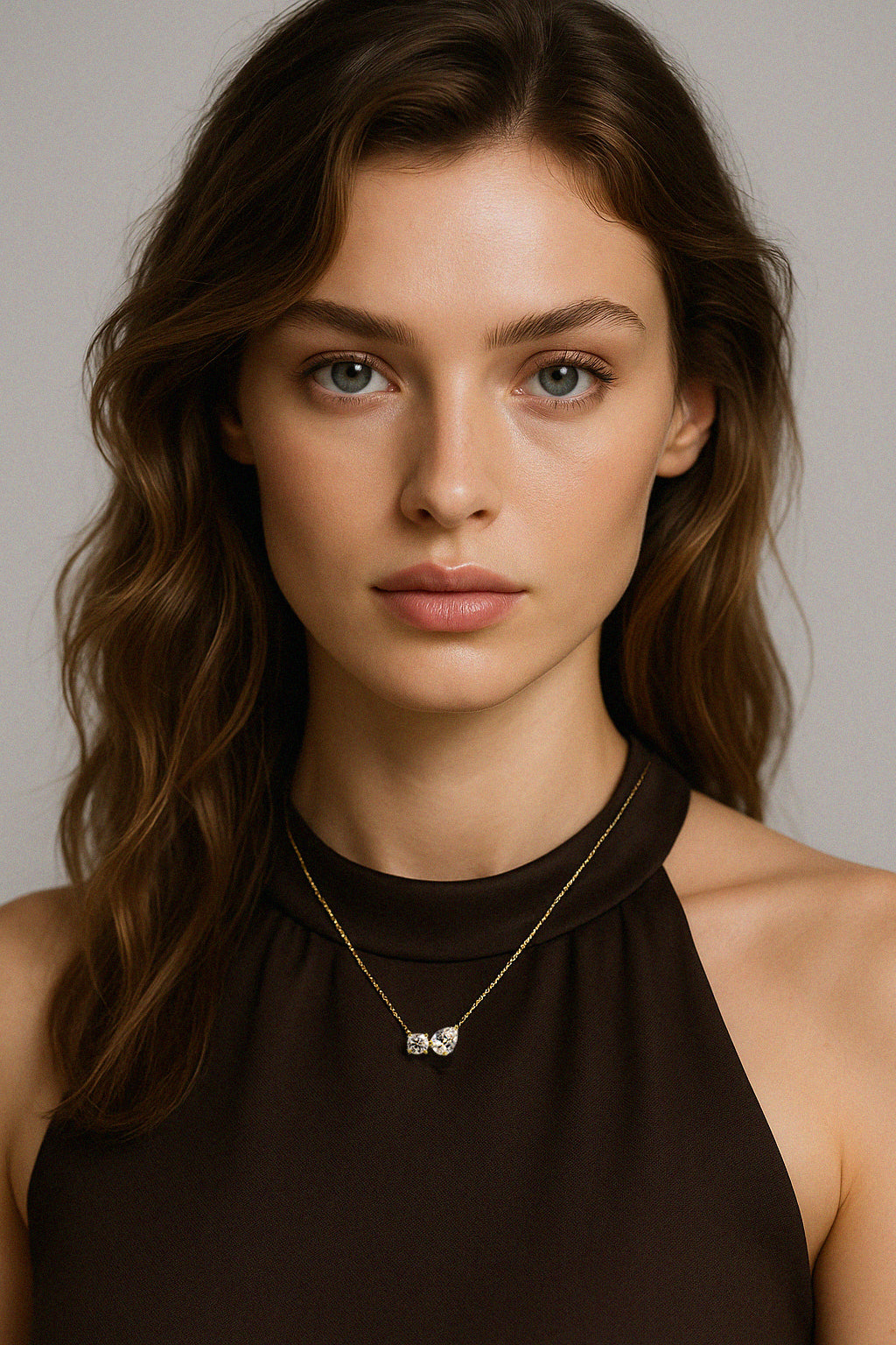 Gold vermeil necklace with a duo of cubic zirconia stones