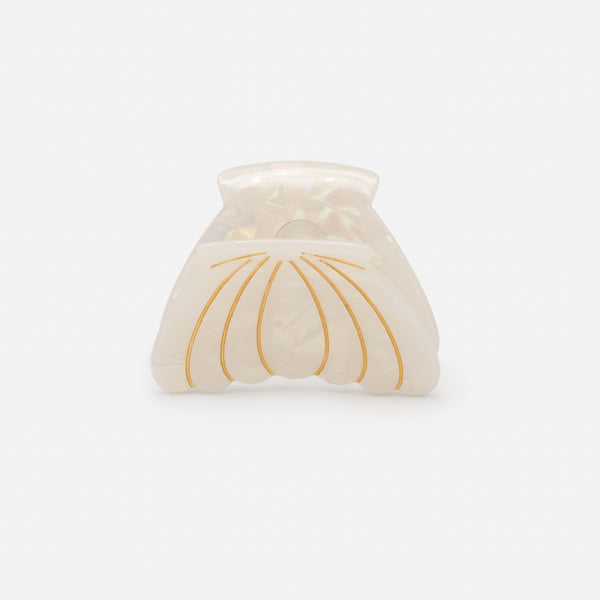 Load image into Gallery viewer, Medium pearly white and gold shell clip