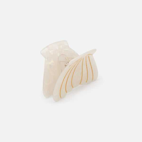 Load image into Gallery viewer, Medium pearly white and gold shell clip