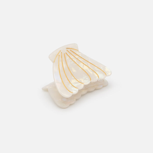 Load image into Gallery viewer, Medium pearly white and gold shell clip