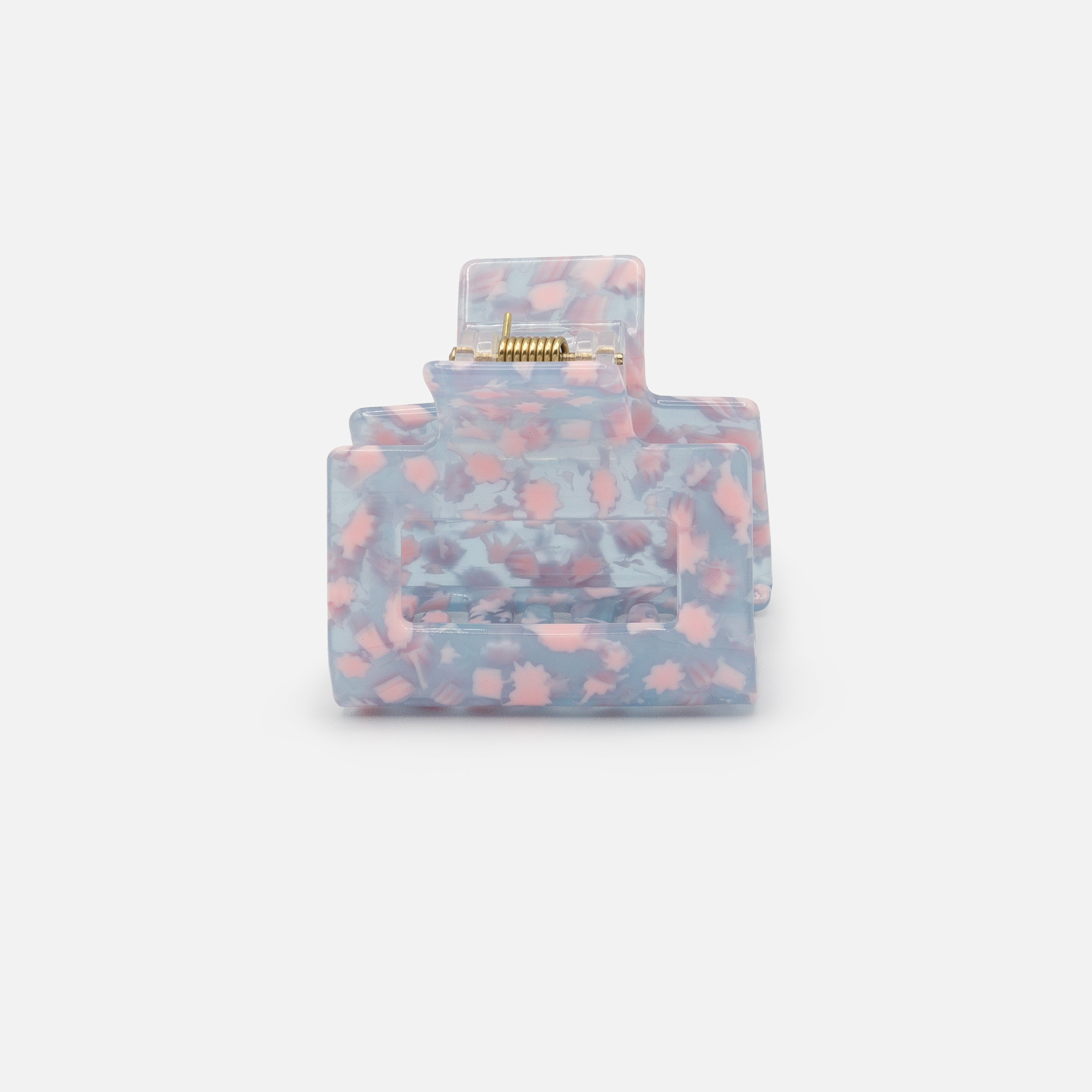Moyenne pince rectangulaire bleue à motifs roses