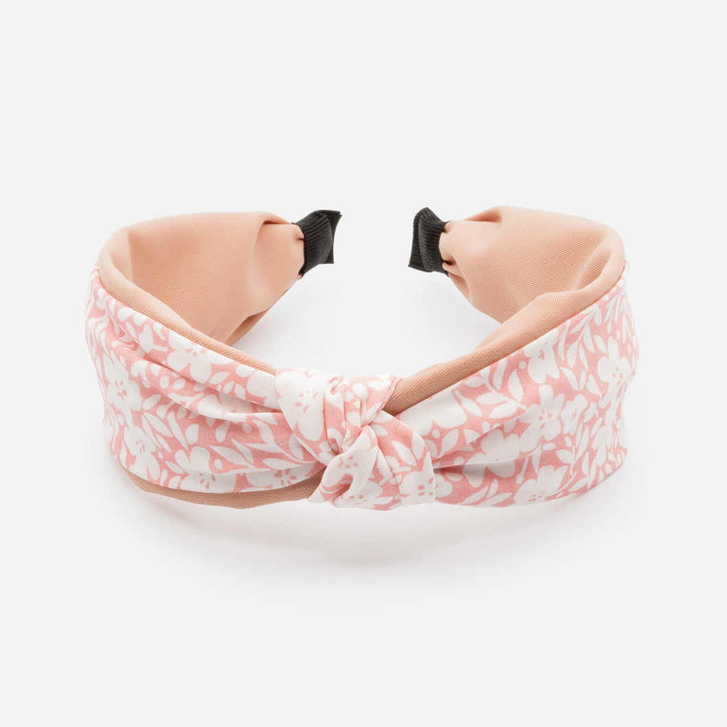 Pink headband with bow and white flowers